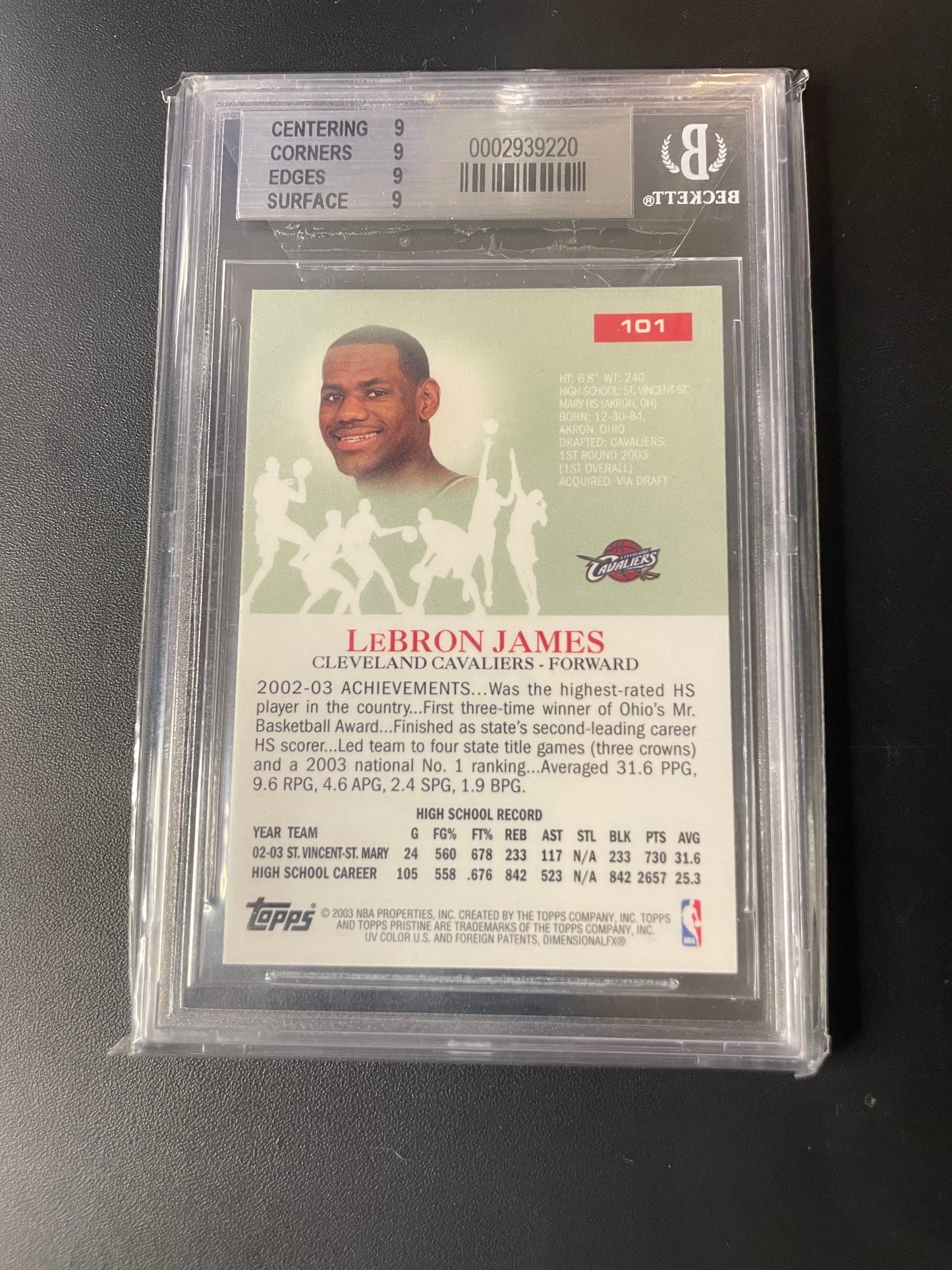 2003/04 Topps Pristine #101 Lebron James Cleveland Cavaliers Bgs 9 Rookie!