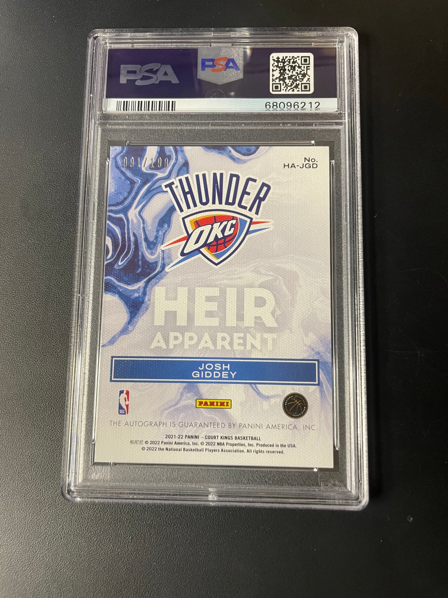 2021/22 Panini Court Kings Heir Apparent Josh Giddey Oklahoma Thunder 091/199 Auto