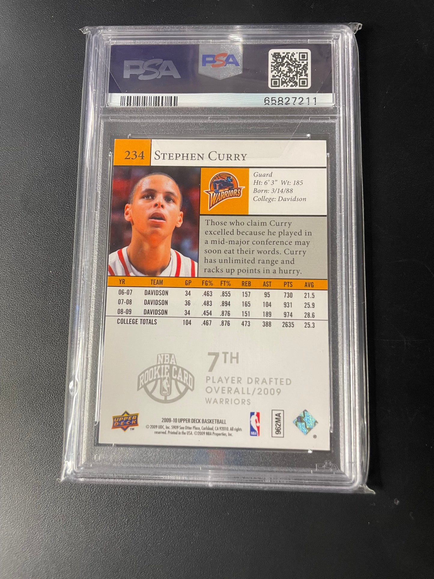 2009/10 Upper Deck #234 Steph Curry Golden State Warriors Rookie PSA 8