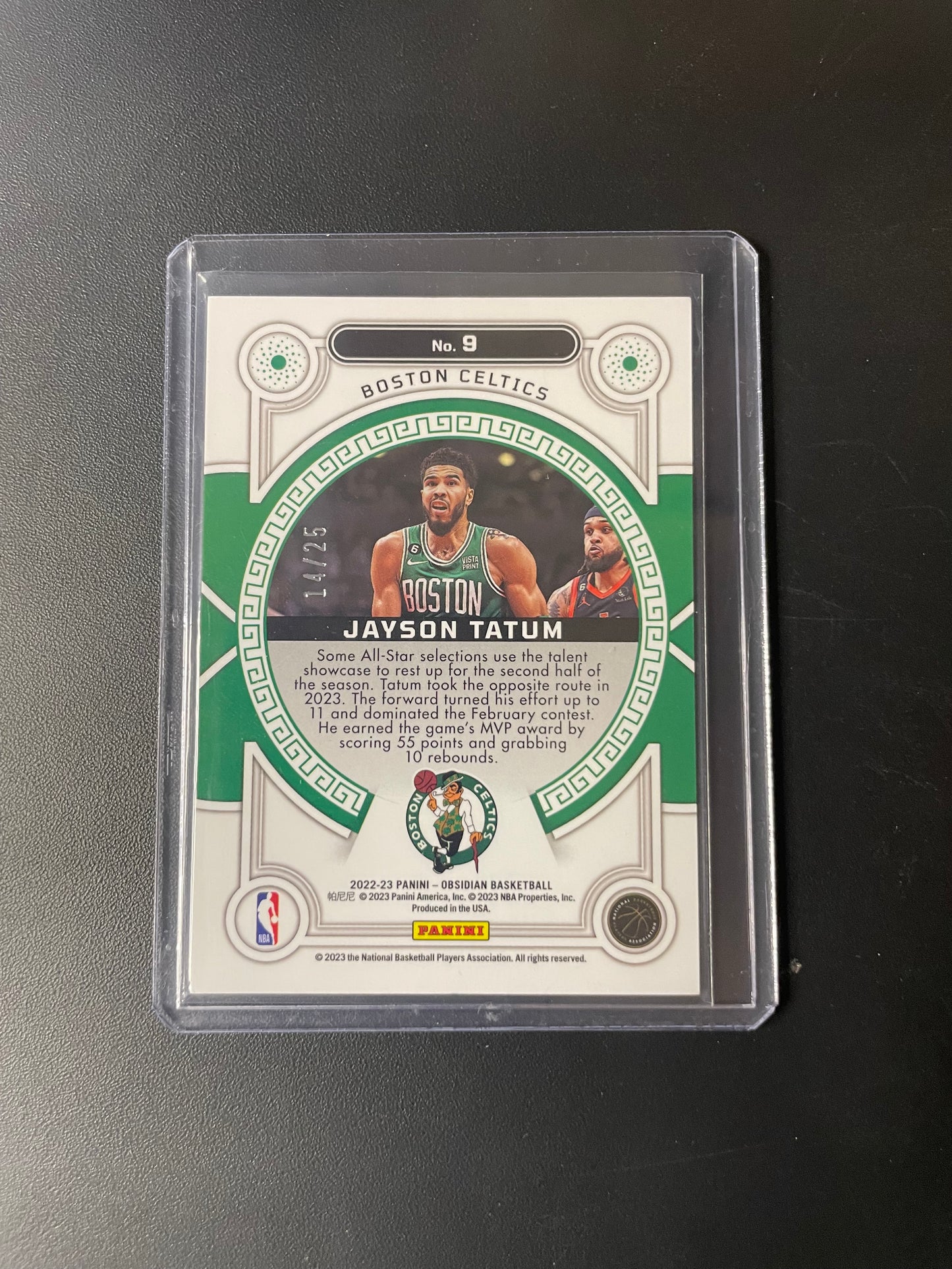 2022/23 Panini Obsidian #9 Jayson Tatum, Boston Celtics Orbital Green Electric Etch 14/25