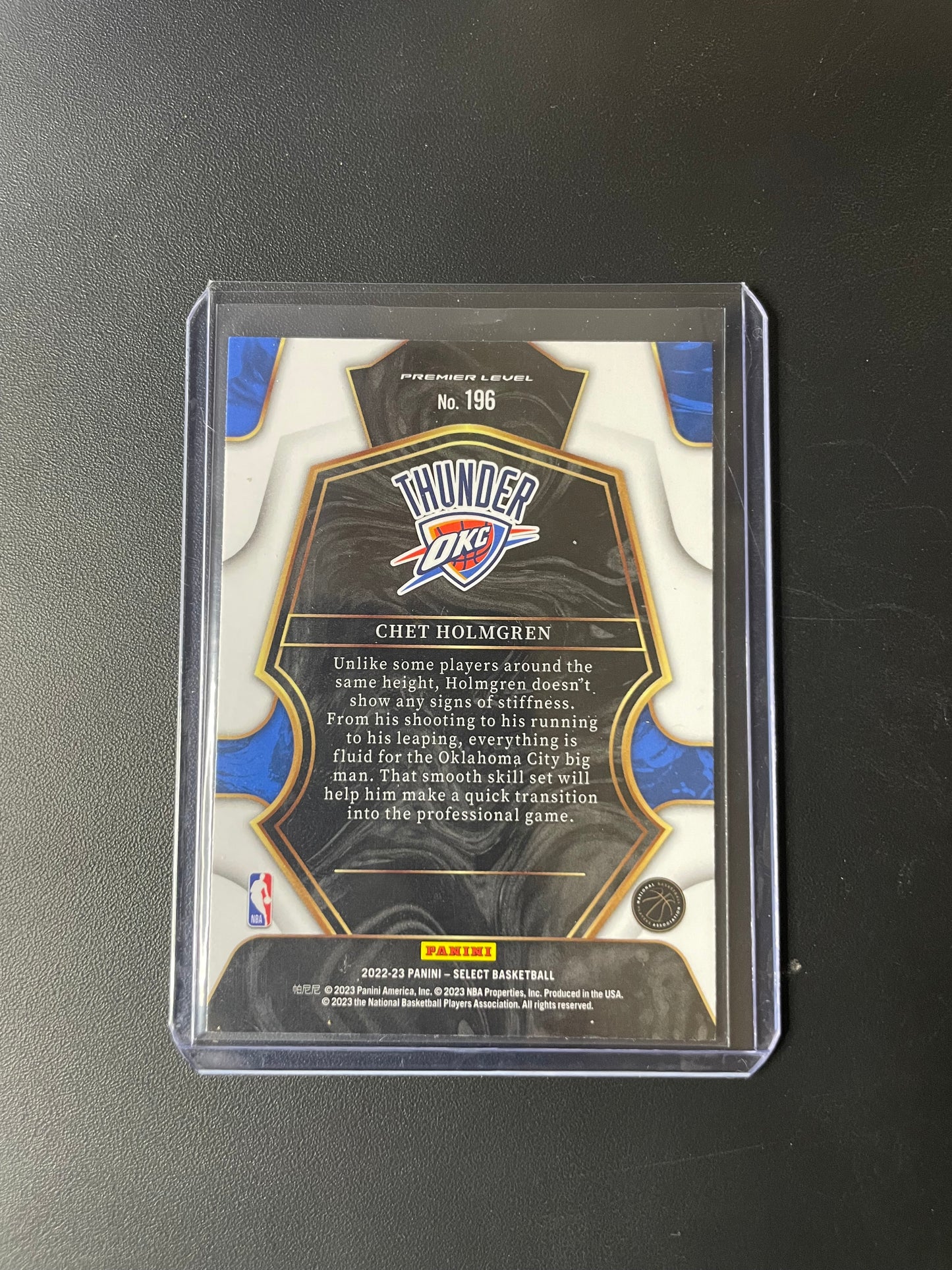 2022/23 Panini Select #196 Chet Holmgren, Oklahoma City Thunder, Premier level