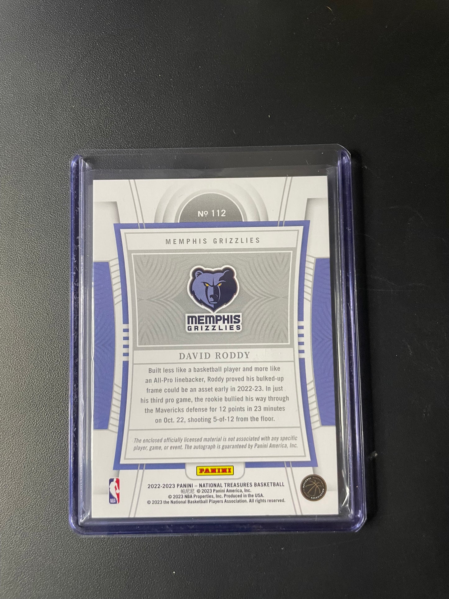 2022/23 Panini National Treasures #112 David Roddy, Memphis Grizzlies Rookie Patch Autographs 22/99