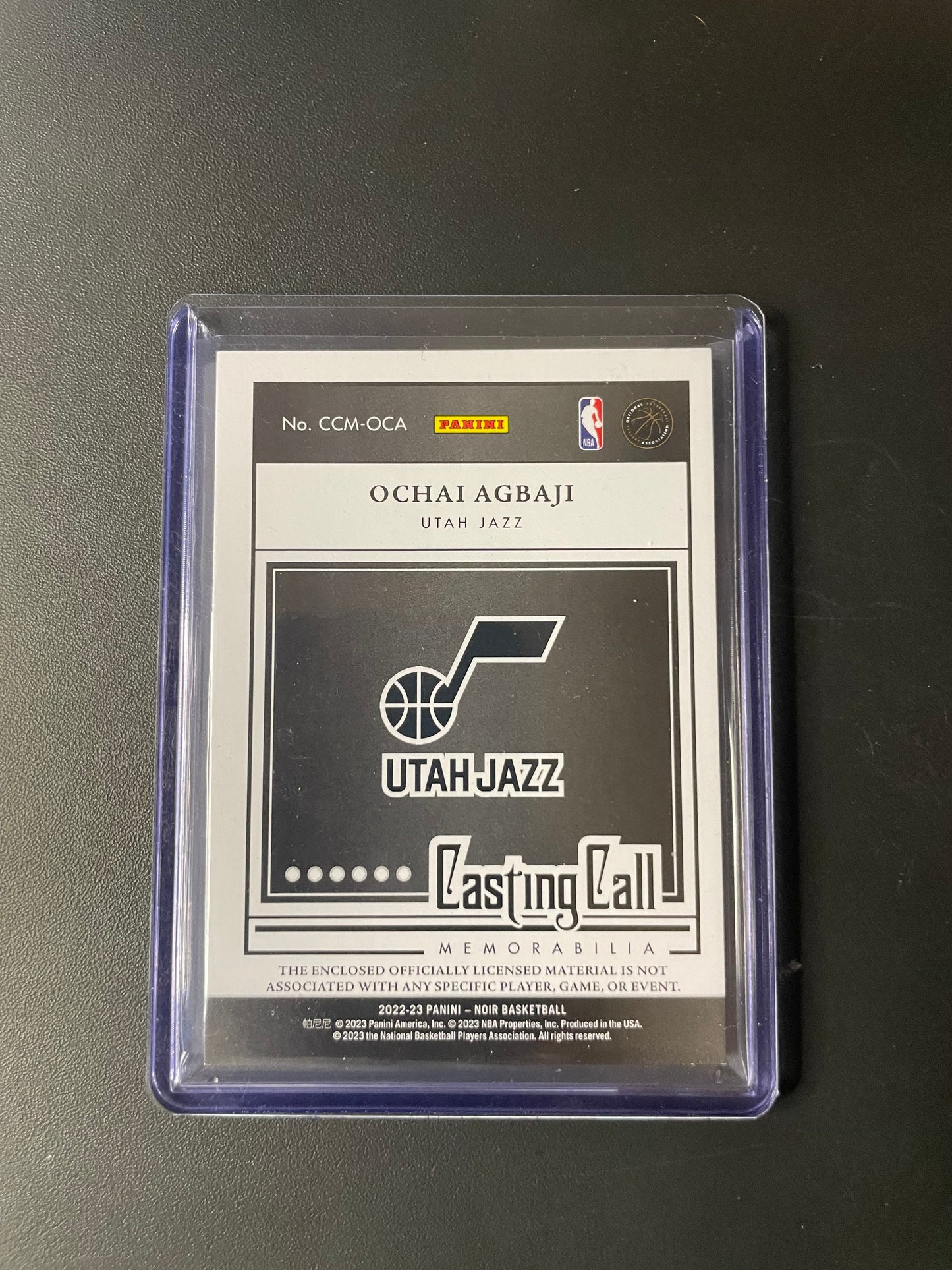 2022/23 Panini Noir #11 Ochai Agbaji, Utah Jazz Casting Call Memorabilia 65/99
