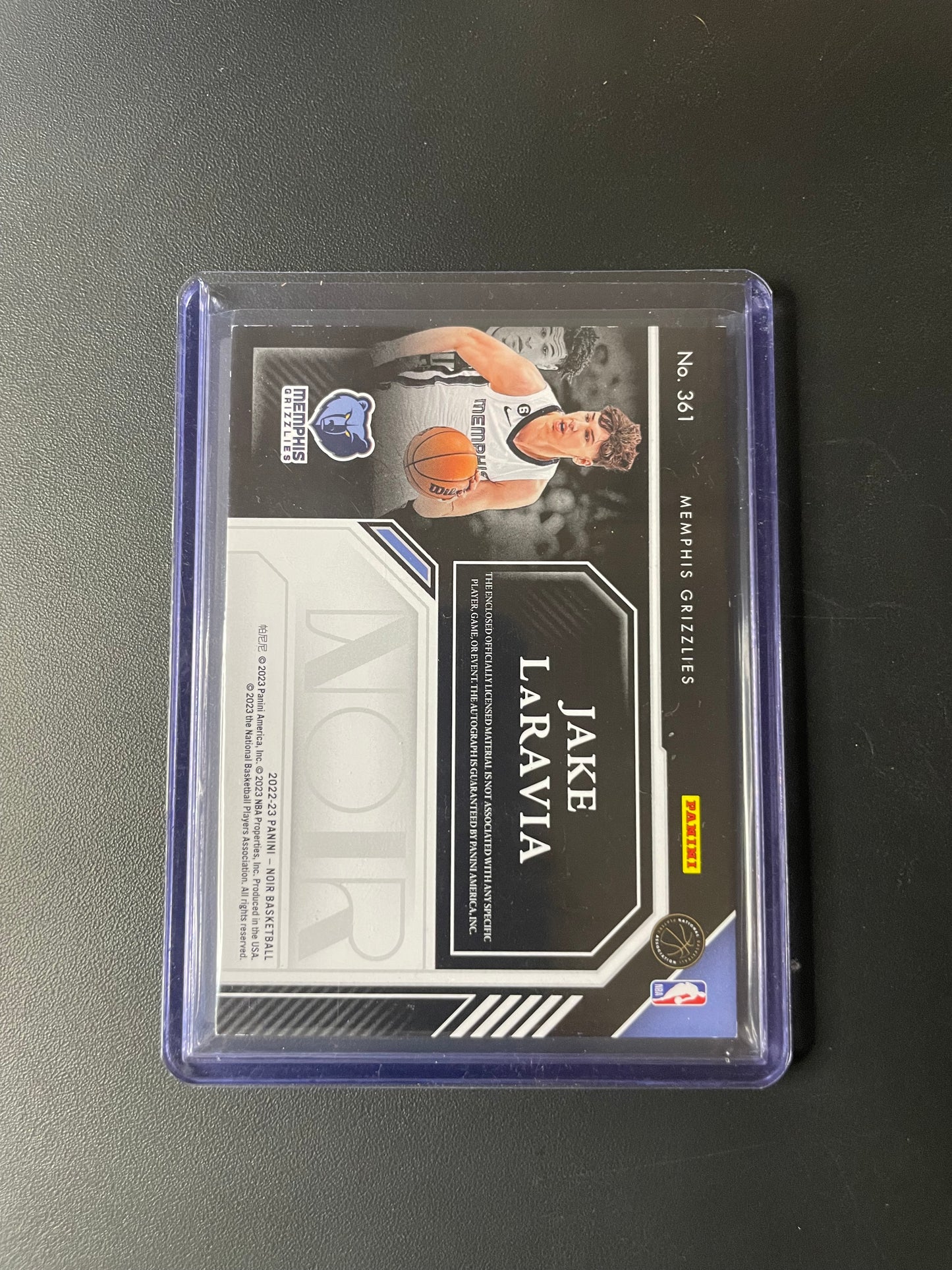 2022/23 Panini Noir #361 Jake LaRavia, Memphis Grizzlies Rookie Patch Autographs Color 72/99