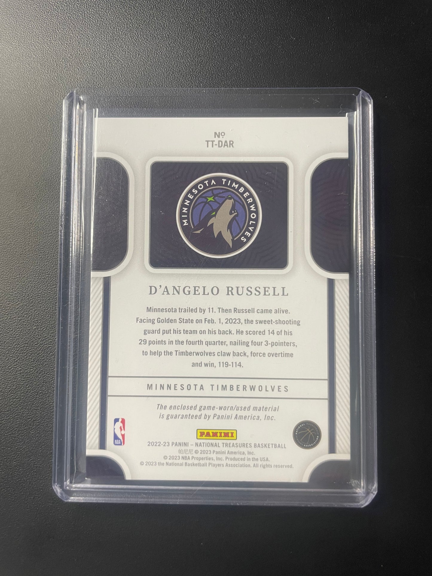 2022/23 Panini National Treasures #18 D’Angelo Russell Minnesota Timberwolves Tremendous Treasure 38/99