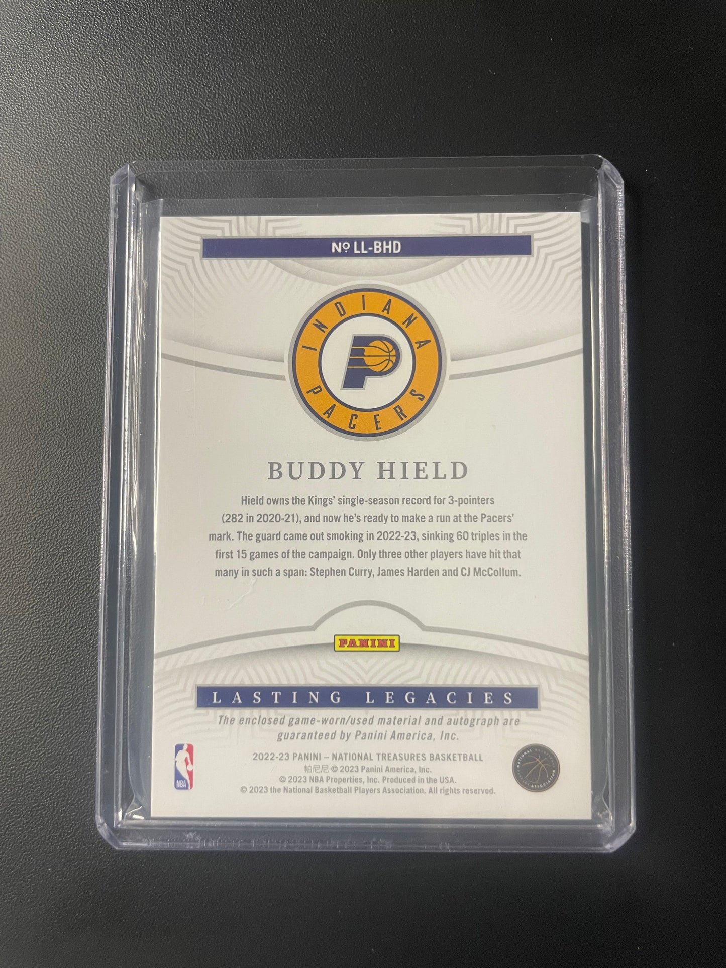 2022/23 Panini National Treasures #12 Buddy Hield Indiana Pacers Lasting Legacies #01/99
