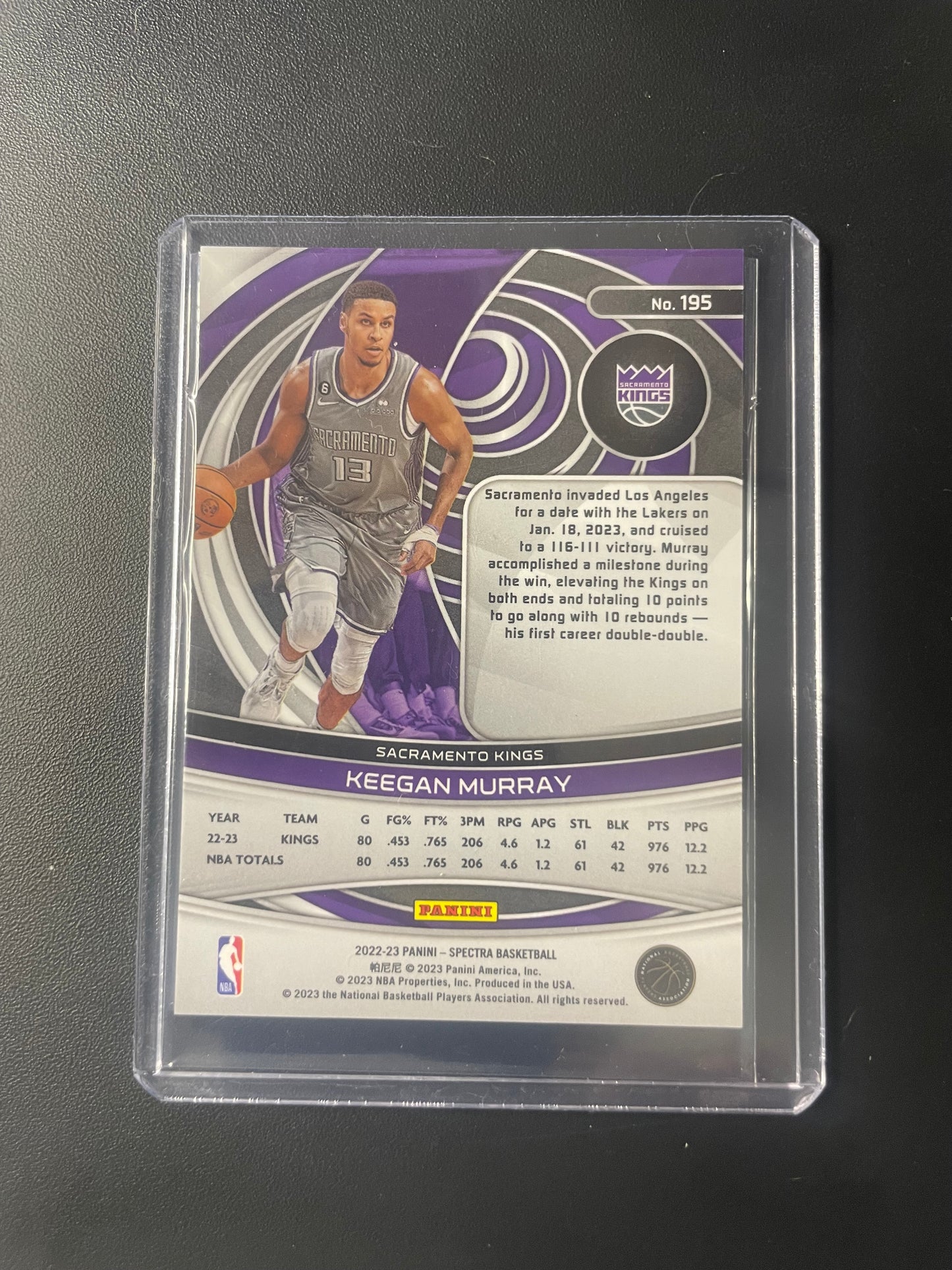 2022/23 Panini Spectra #195 Keegan Murray Sacramento Kings