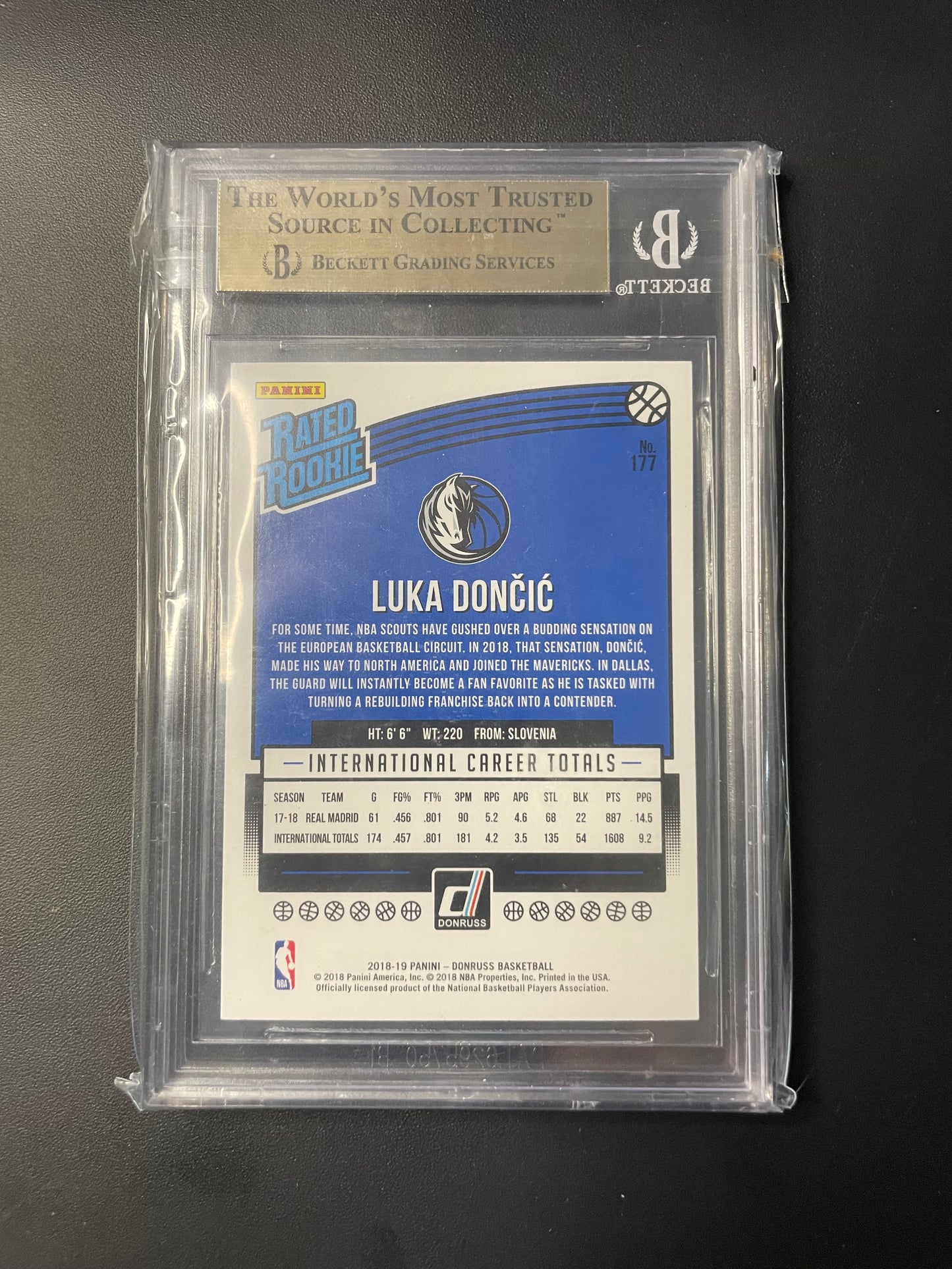 2018/19 Panini Donruss #177 Luka Doncic Dallas Mavericks Rated Rookie BGS 9.5