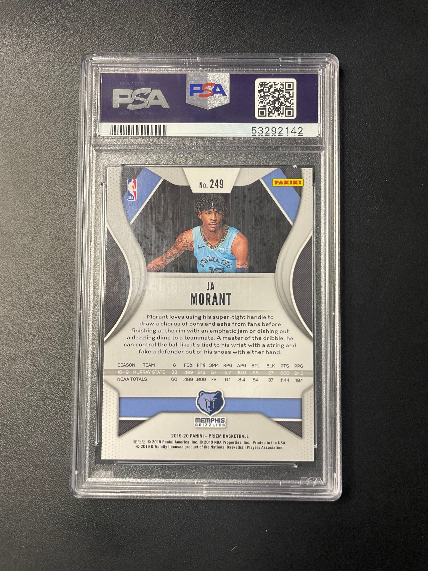 2019/20 Panini Prizm #249 Ja Morant Memphis Grizzlies RC PSA 9