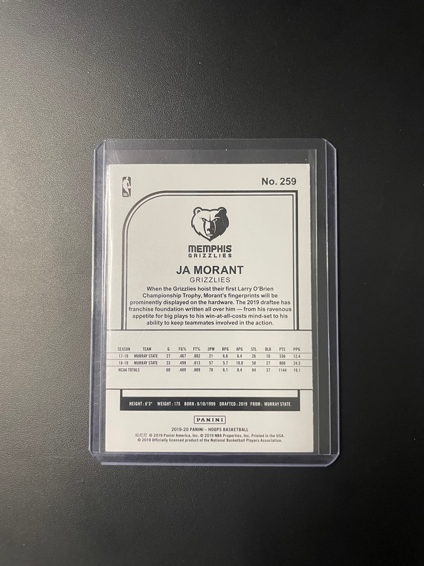 2019/20 Panini Hoops #259 Ja Morant Memphis Grizzlies