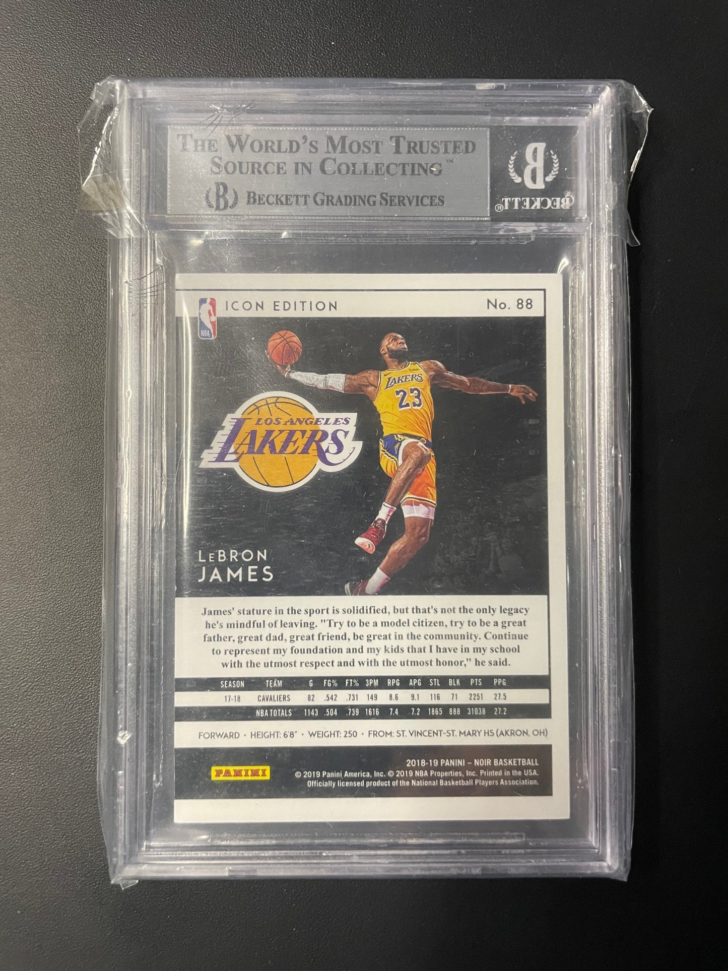 2018/19 Panini Noir #88 Lebron James Los Angeles Lakers Icon Edition Platinum 1/1 BGS 9!