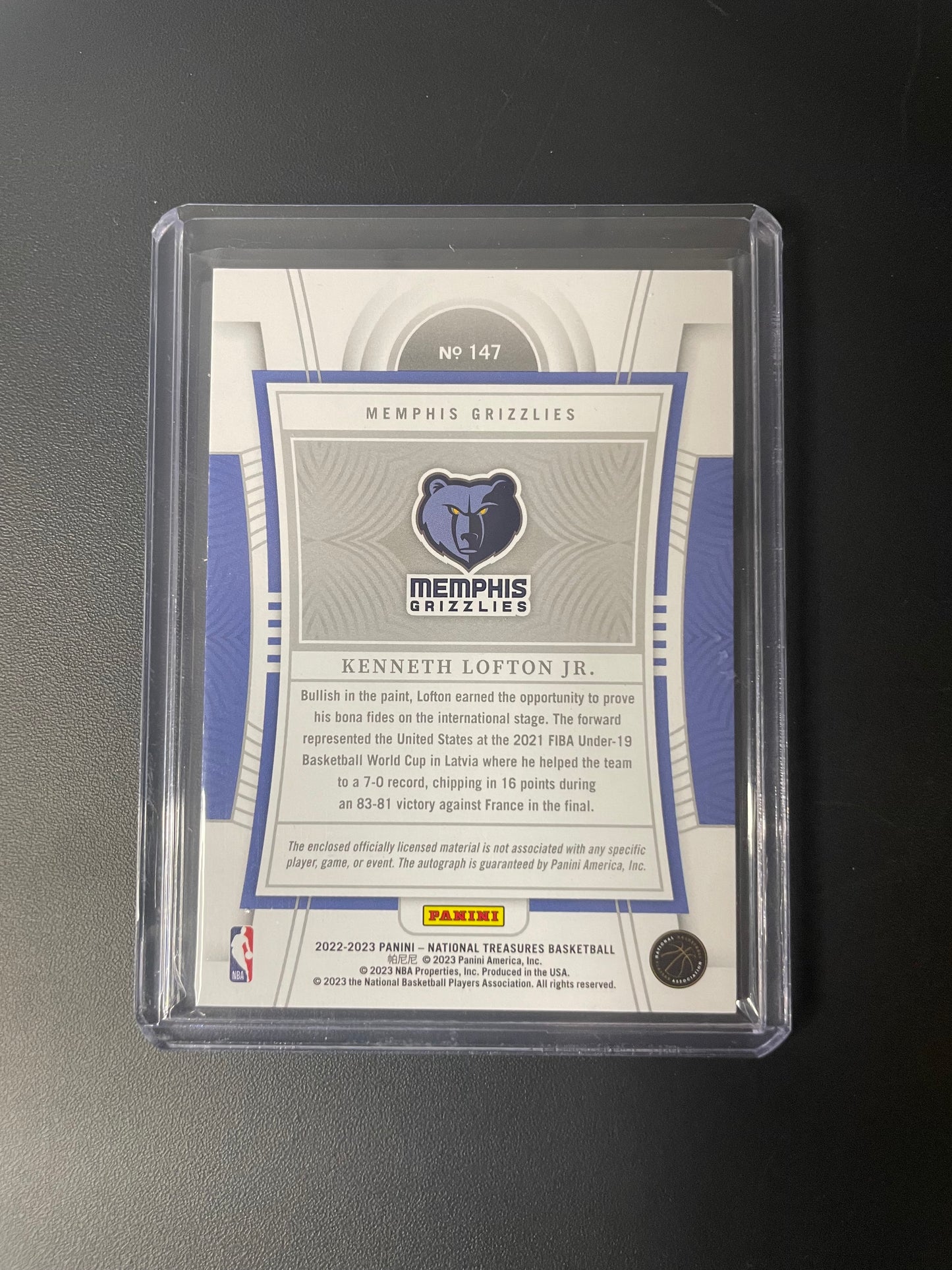 2022/23 Panini National Treasures #147 Kenneth Lofton Jr Memphis Grizzlies 20/99