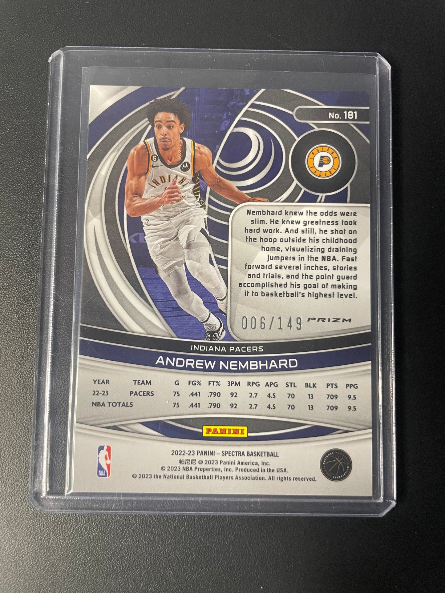 2022/23 Panini Spectra #181 Spectra Andrew Nembhard Indiana Pacers Celestial 006/149