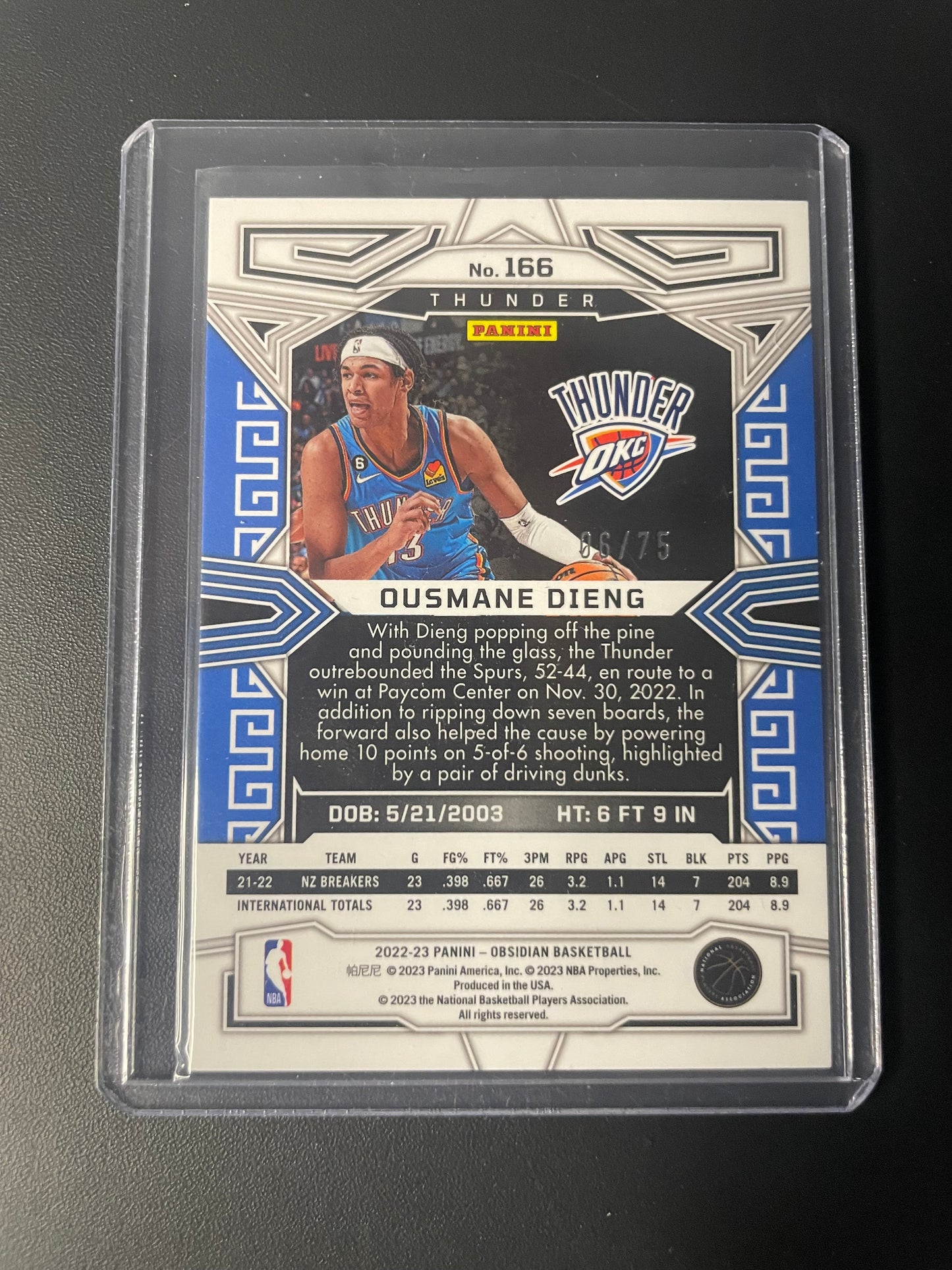 2022/23 Panini Obsidian #166 Ousmane Dieng OKC Red/Yellow/Green Flood Electric Etch 06/75 RC