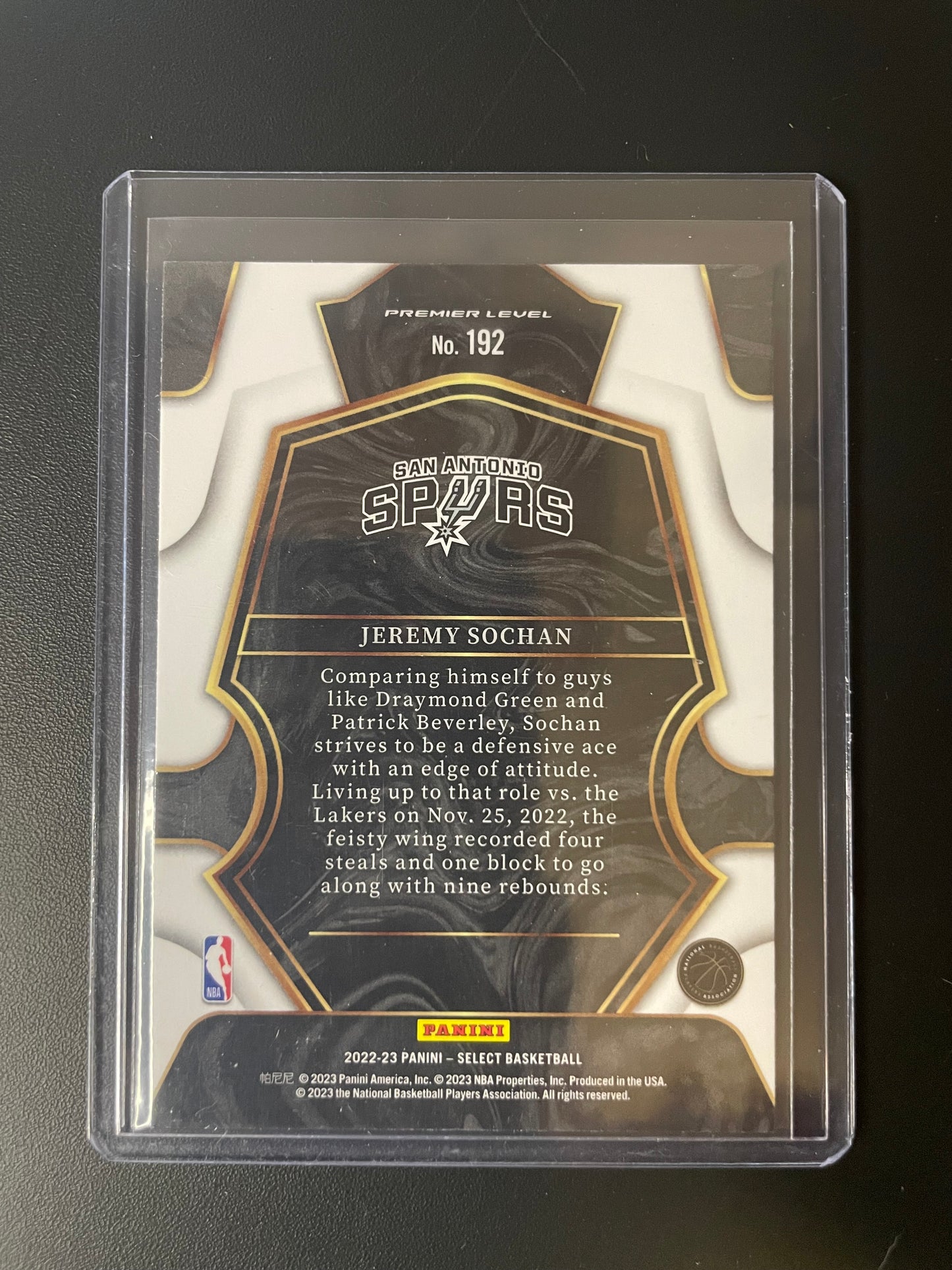 2022/23 Panini Select Jeremy Sochan #192 San Antonio Spurs Silver RC