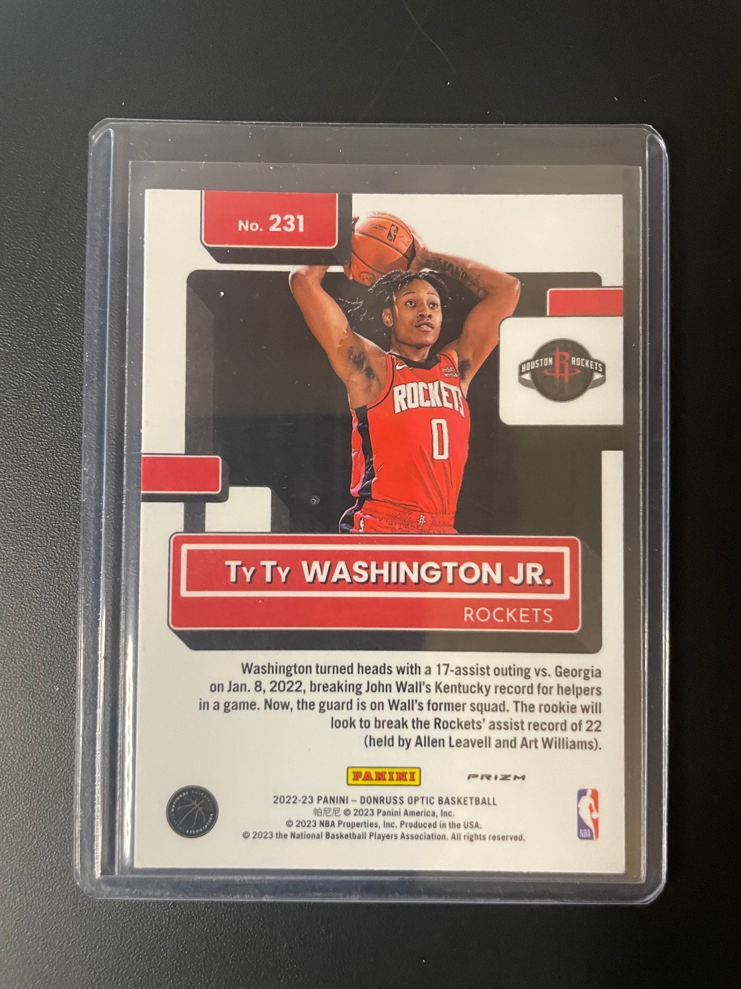 2022/23 Panini Donruss Optic TyTy Washing Jr Houston Rockets Rated Rookie