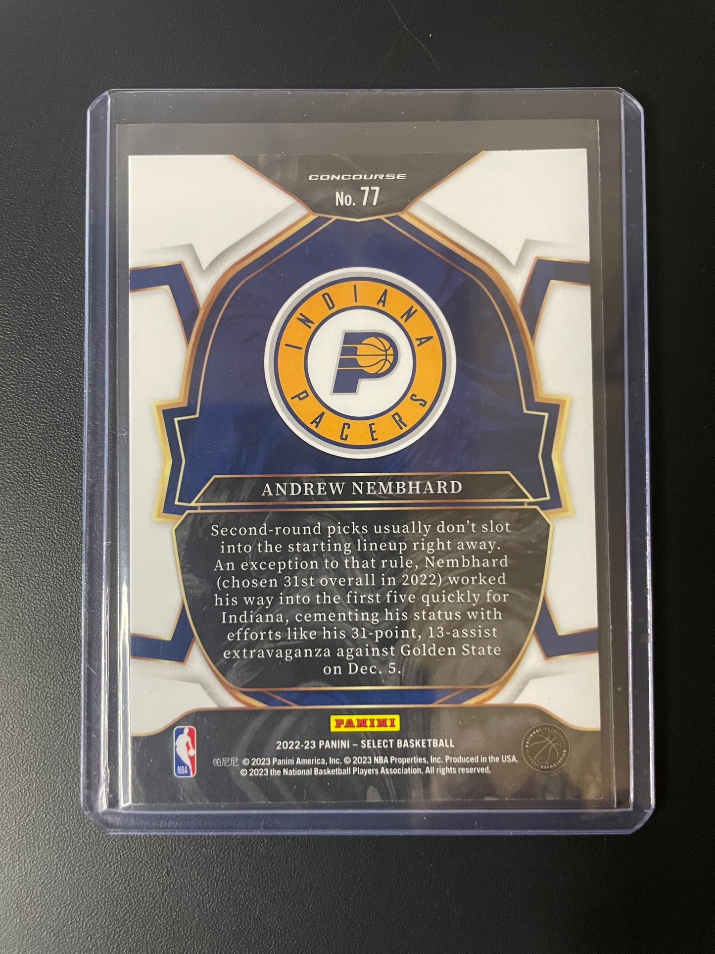 2022/23 Panini Select #77 Andrew Nembhard Indiana Pacers RC
