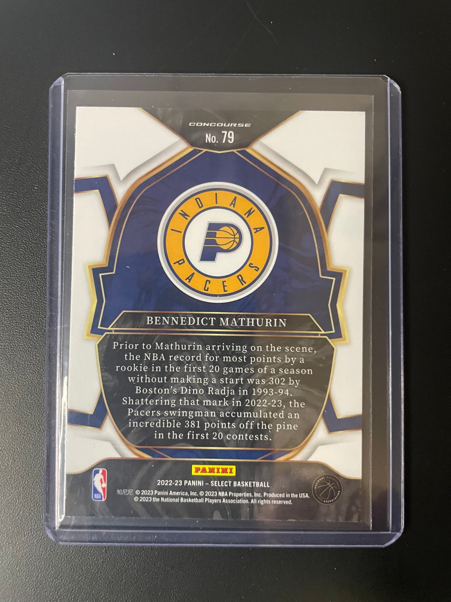 2022/23 Panini Select #79 Bennedict Mathurin RC