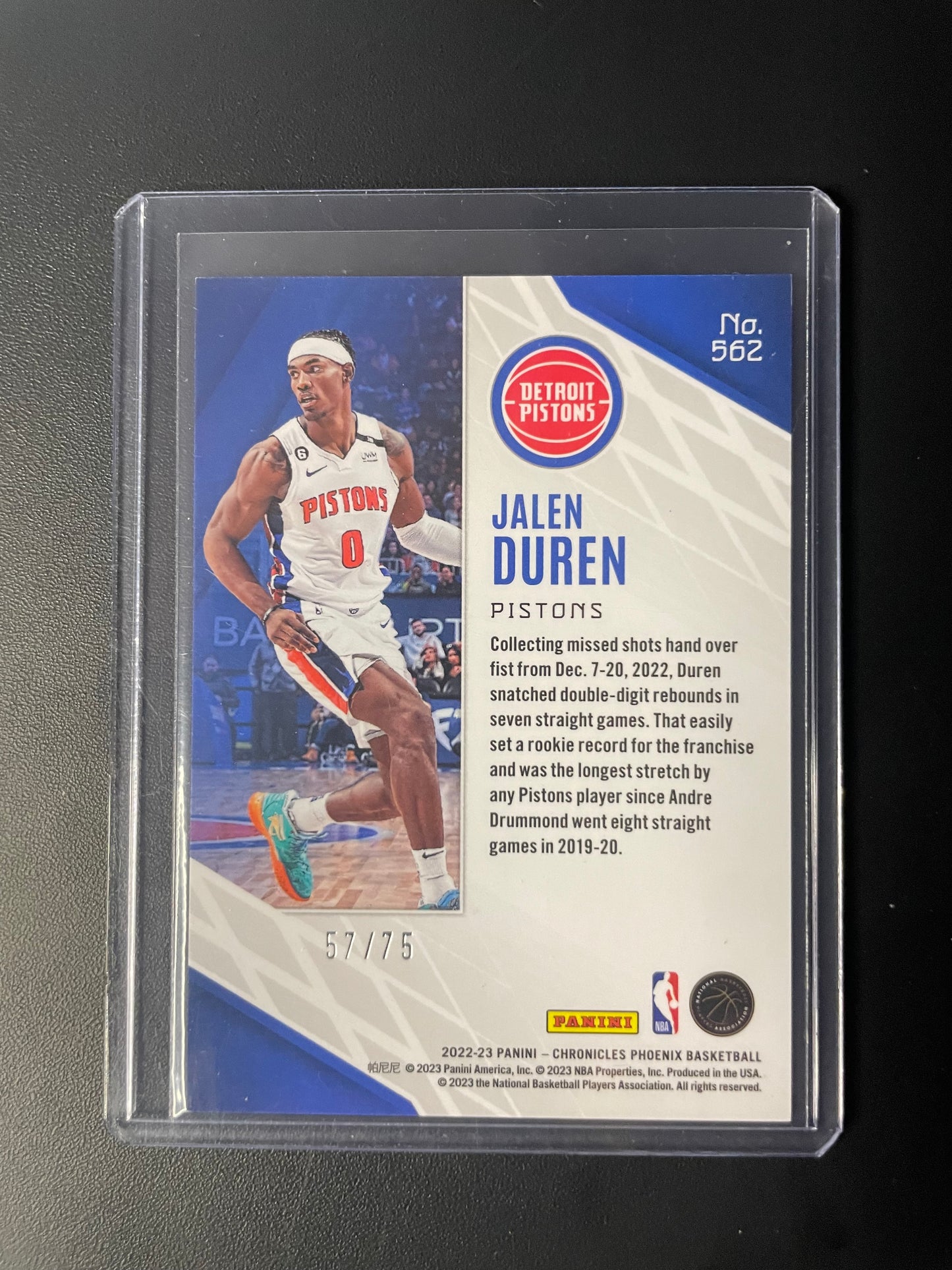 2022/23 Panini Chronicles #562 Jalen Duren Detroit Pistons Phoenix Orange 57/75