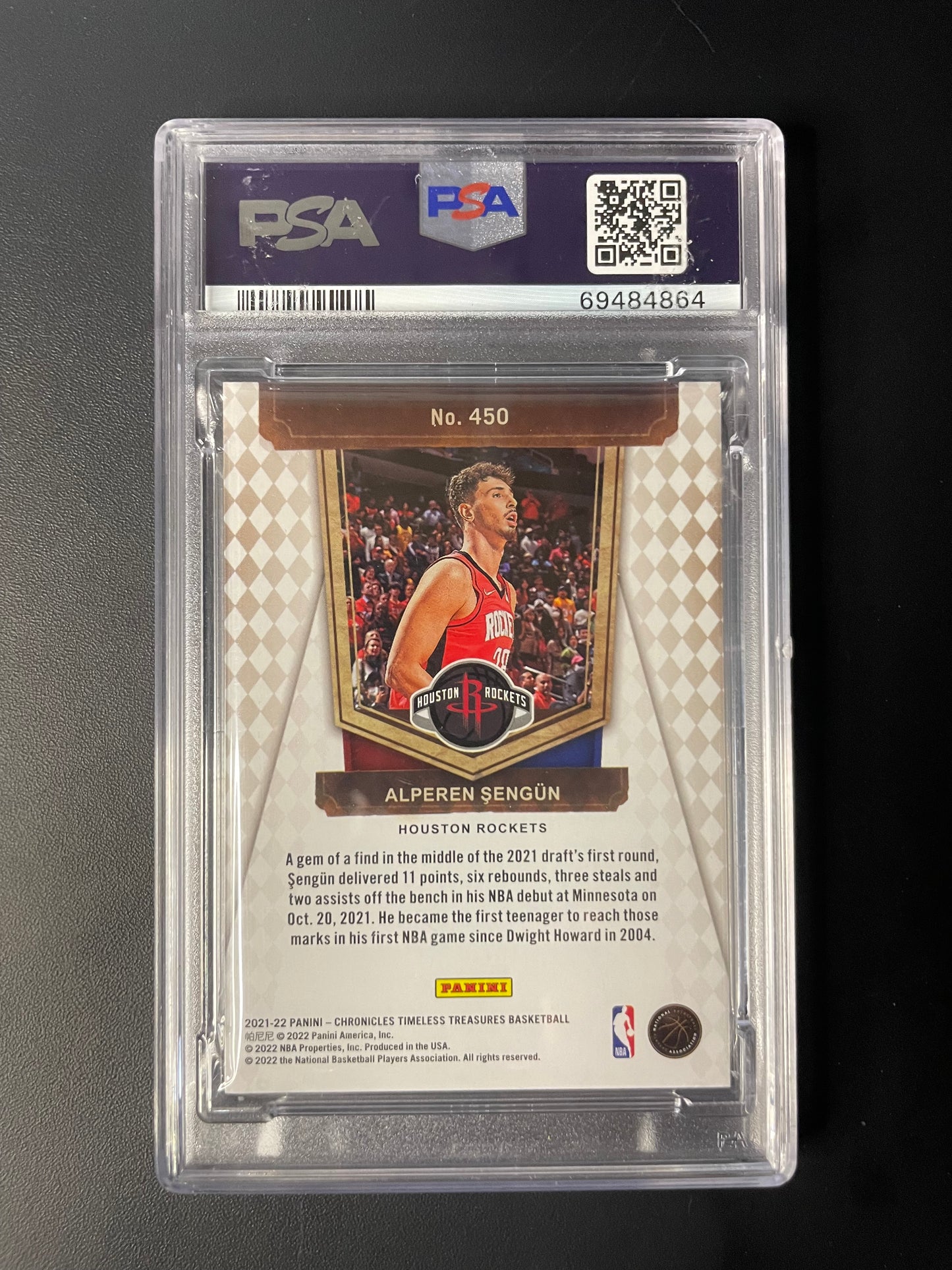 2021/22 Panini Chronicles #450 Alperen Sengun Houston Rockets Timeless Treasures 137/149 PSA 8
