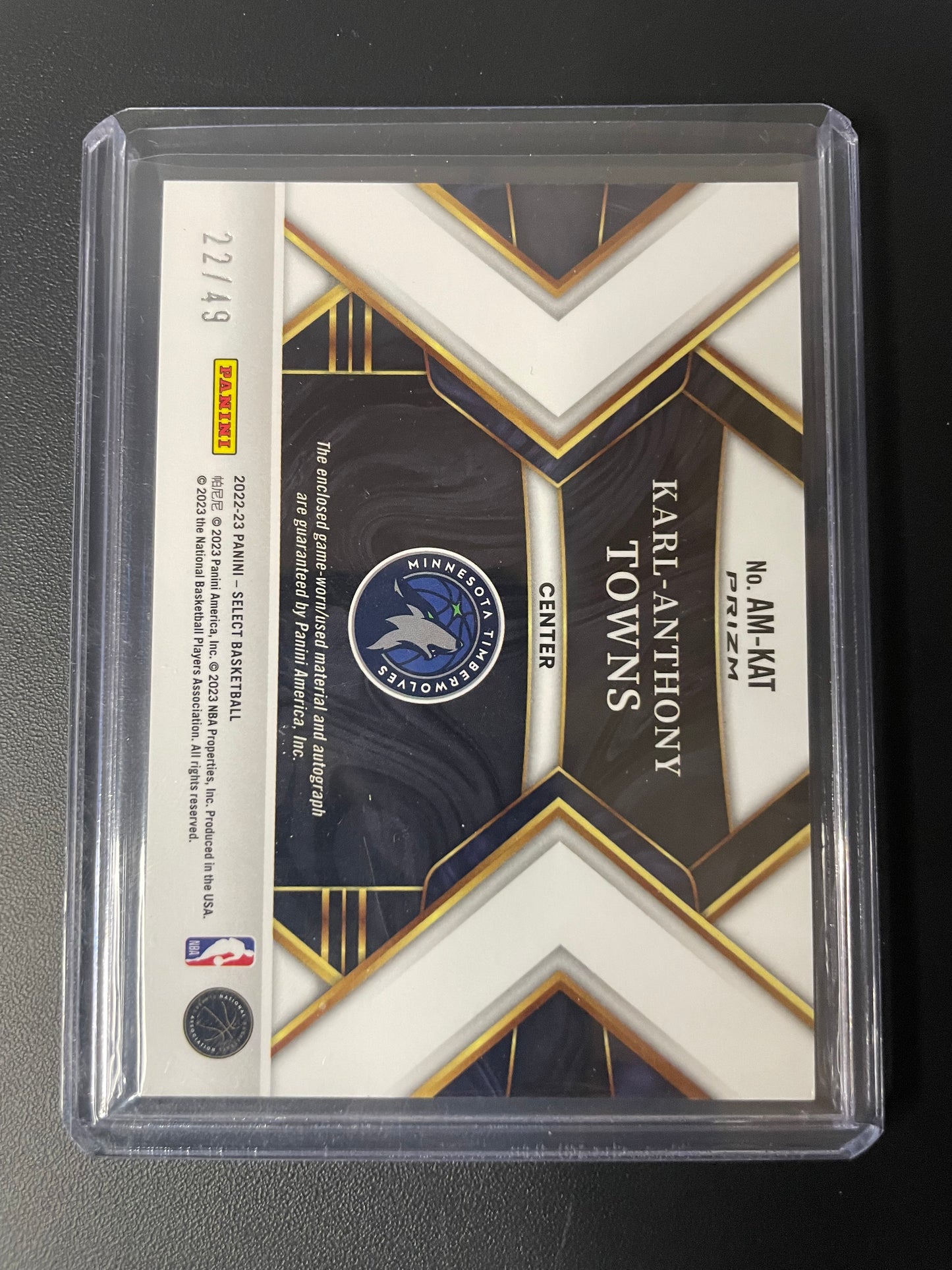 2022/23 Panini Select #3 Karl- Anthony Towns Minnesota Timberwolves Blue Auto 22/49