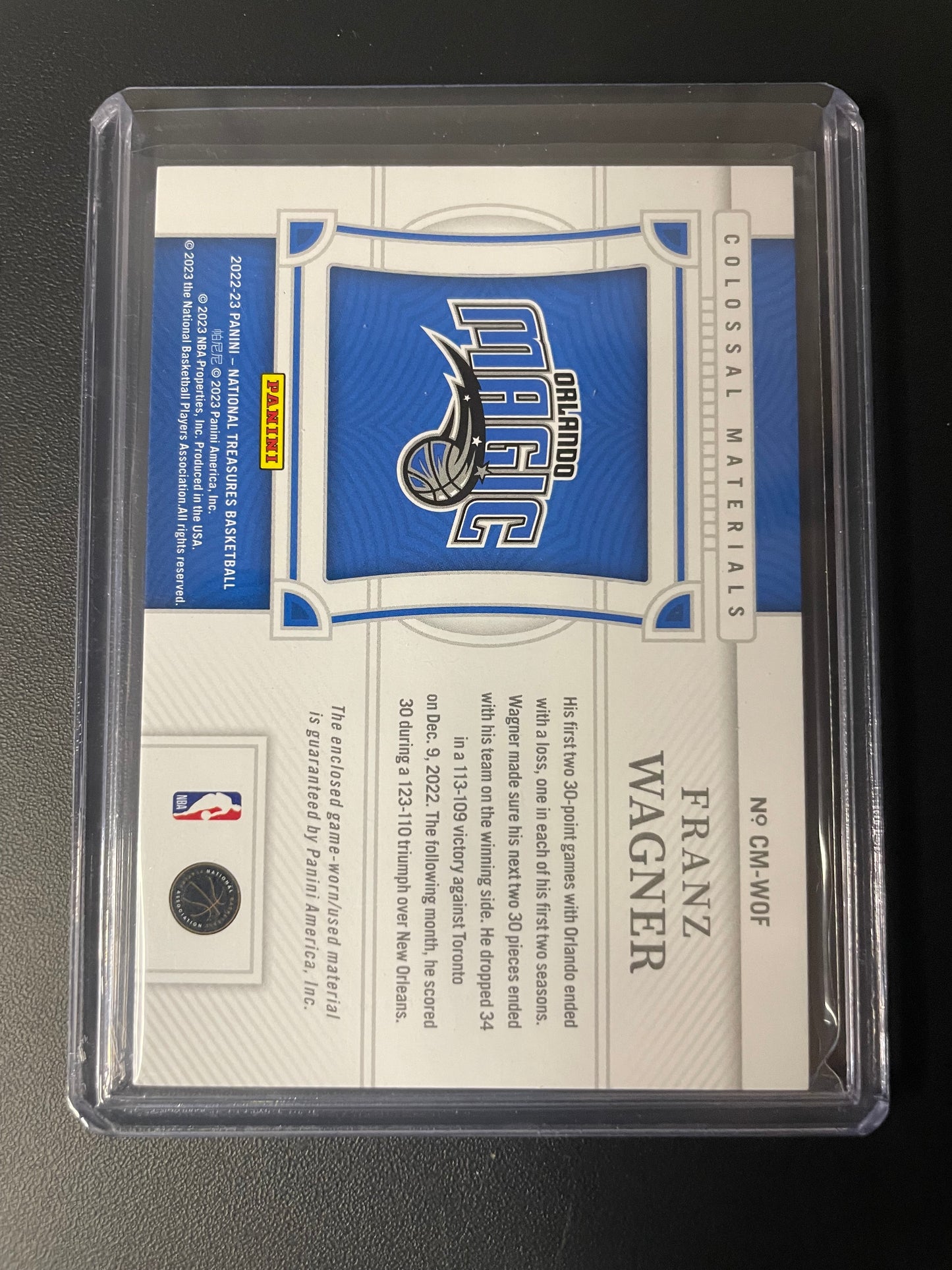 2022/23 Panini National Treasure #18 Franz Wagner Orlando Magic Colossal 44/99