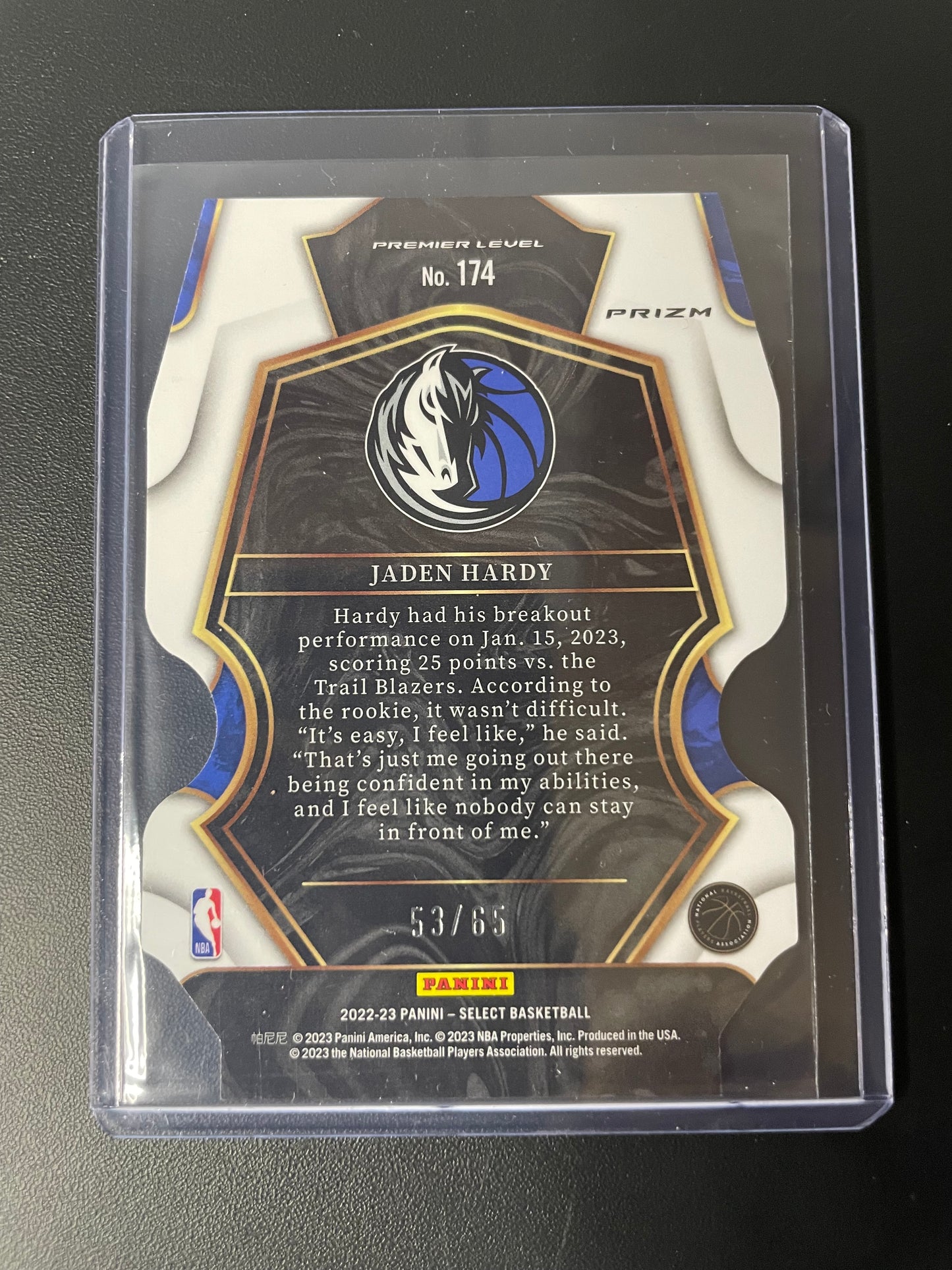 2022/23 Panini Select #174 Jaden Hardy Dallas Mavericks Die Cut Orange 53/65