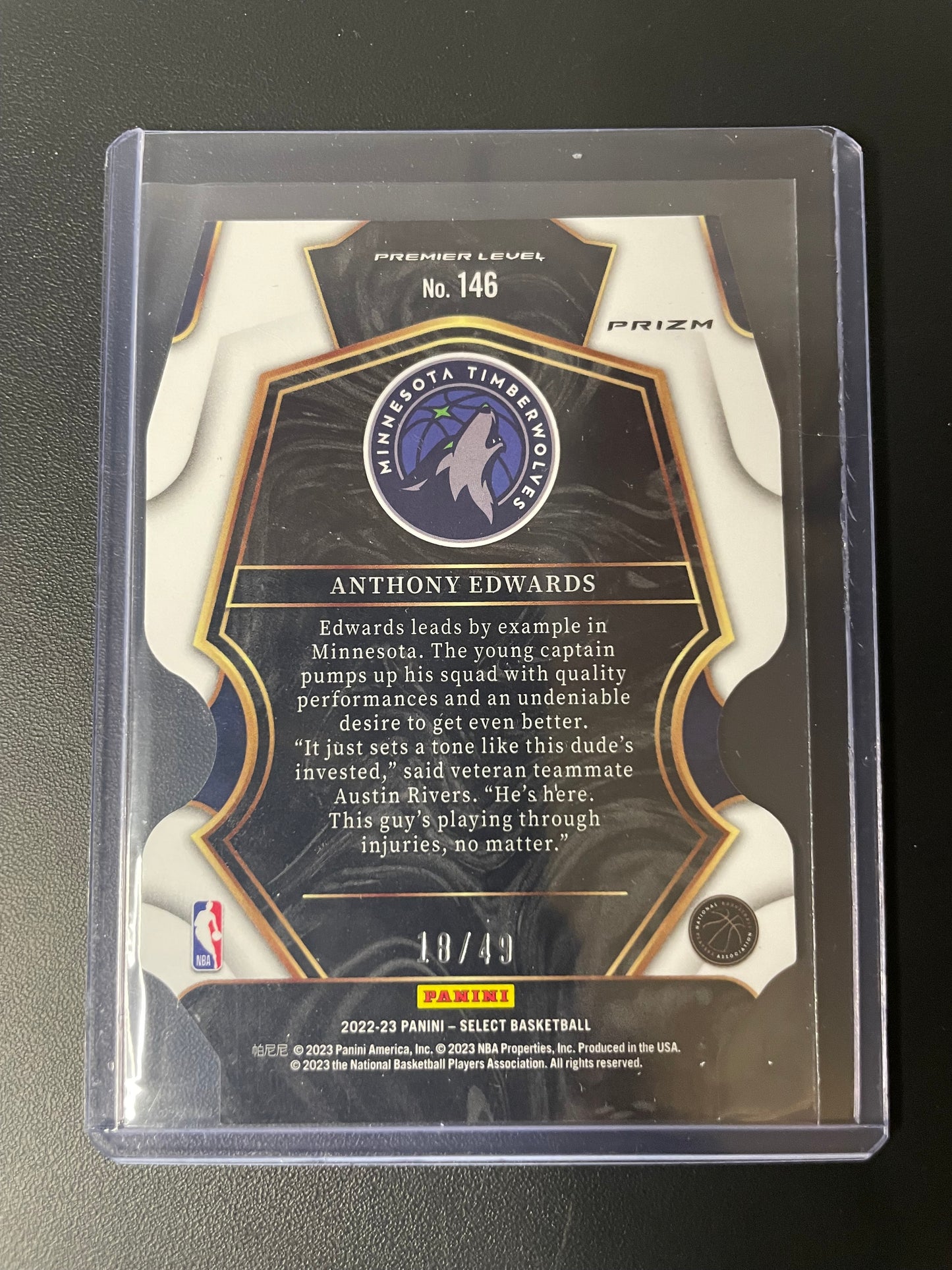 2022/23 Panini Select #146 Anthony Edwards Minnesota Timberwolves Lime Green Die Cut 53/65