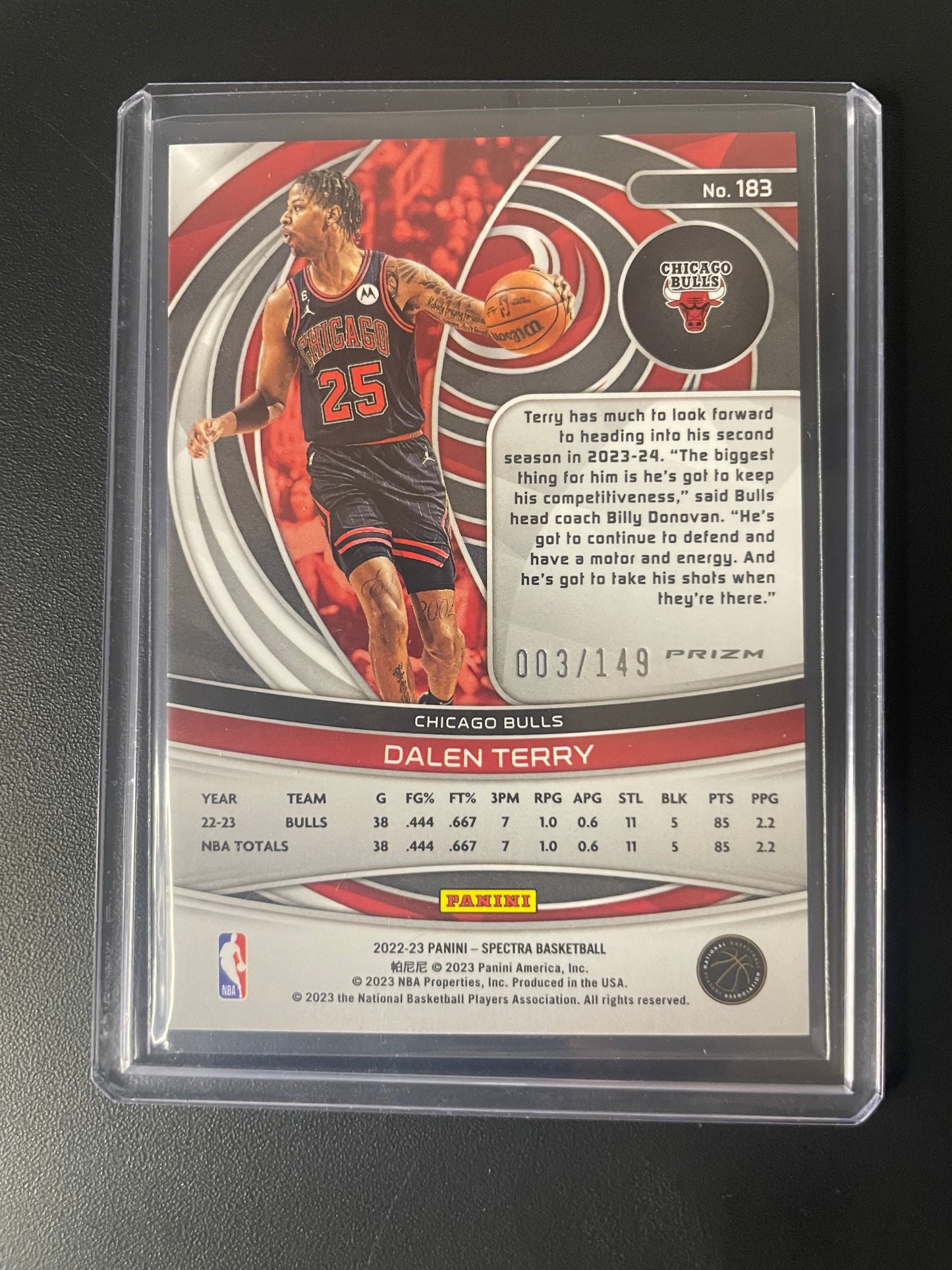 2022/23 Panini Spectra # 183 Dalen Terry Chicago Bulls Celestial 003/ 149