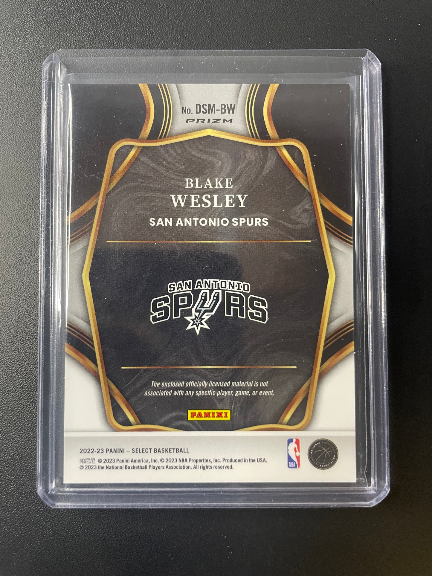 2022/23 Panini Select #27 Blake Wesley San Antonio Spurs Draft Selections