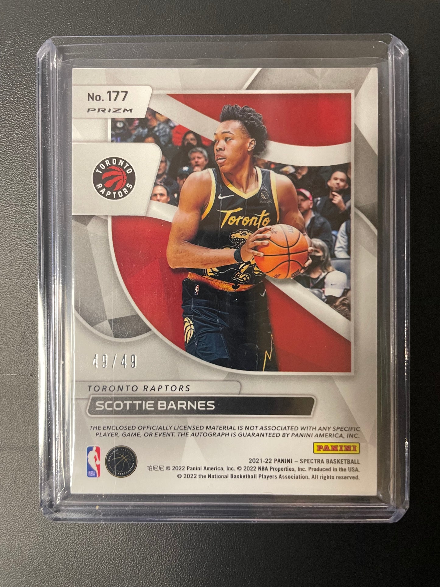2021/22 Panini Spectra #177 Scottie Barnes Toronto Raptors Rookie Jersey Autographs Interstellar 49/49
