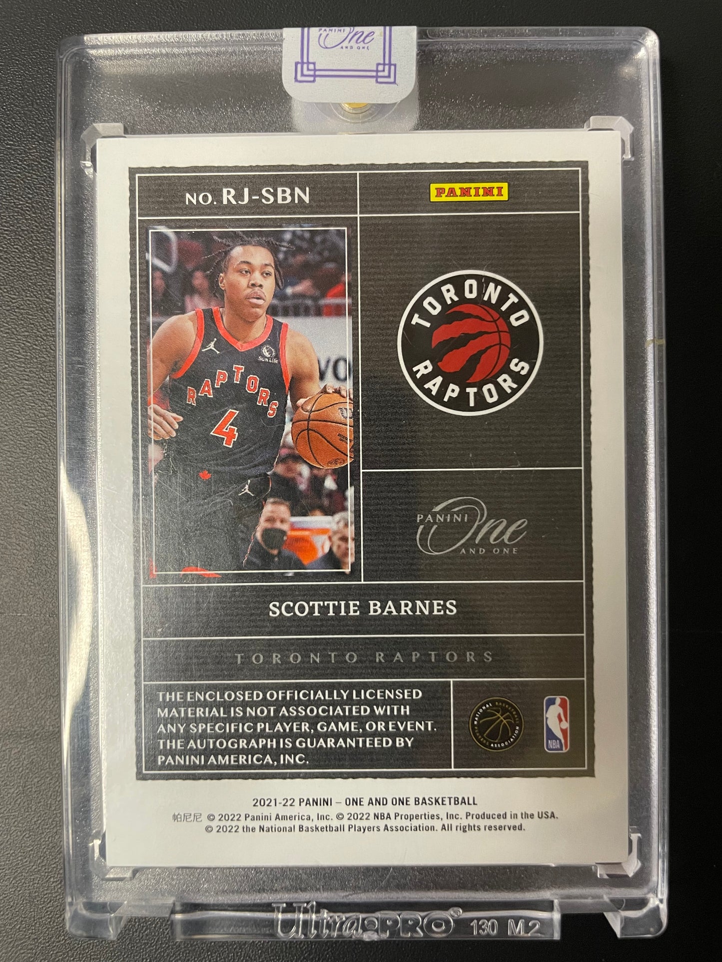 2021/22 Panini One and One #5 Scottie Barnes Toronto Raptors Rookie Jersey Autographs 18/99