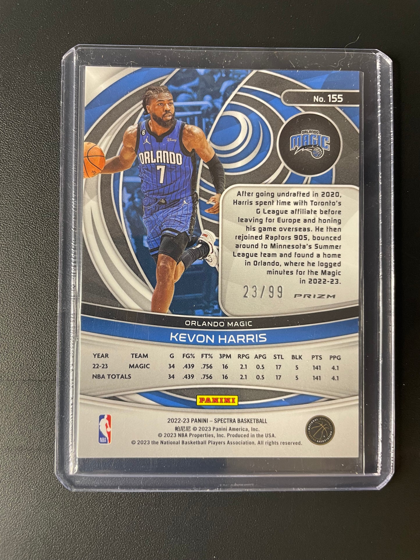 2022/23 Panini Spectra #155 Kevon Harris Orlando Magic Blue 23/99