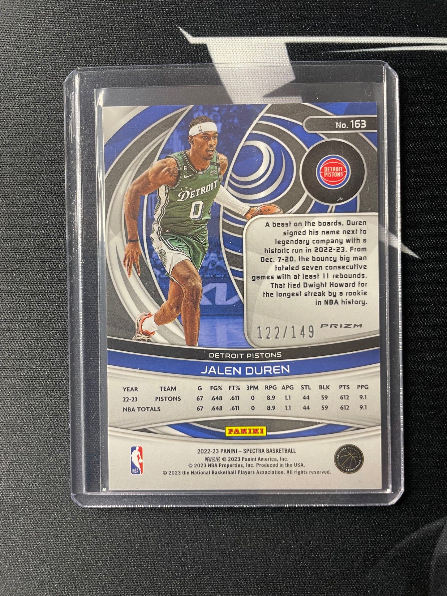 2022/23 Panini Spectra #163 Jalen Duren Detroit Pistons Celestial 122/149