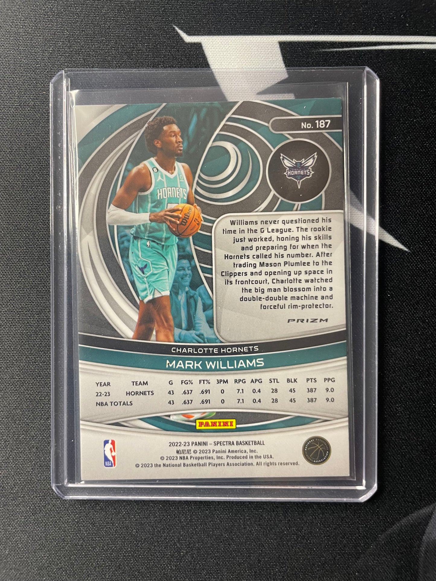 2022/23 Panini Spectra #187 Mark Williams Charlotte Hornets RC