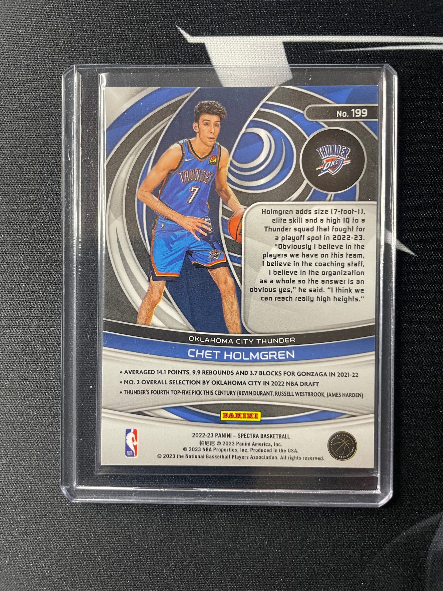 2022/23 Panini Spectra #199 Chet Holmgren Oklahoma City Thunder RC