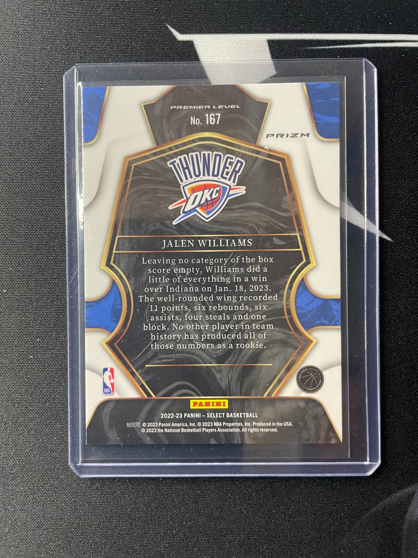 2022/23 Panini Select #167 Jalen Williams Tri- Colour Oklahoma Thunder City