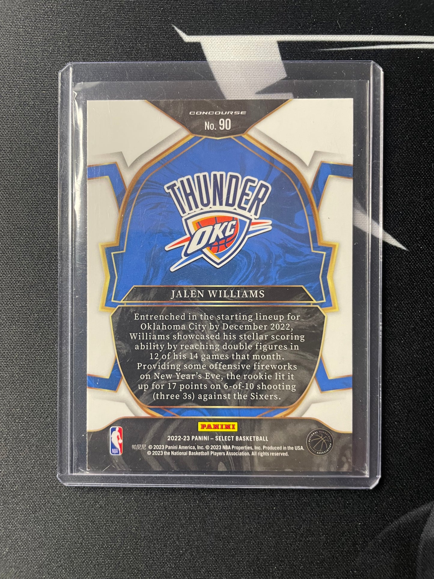 2022/23 Panini Select #90 Jalen Williams Oklahoma Thunder City RC
