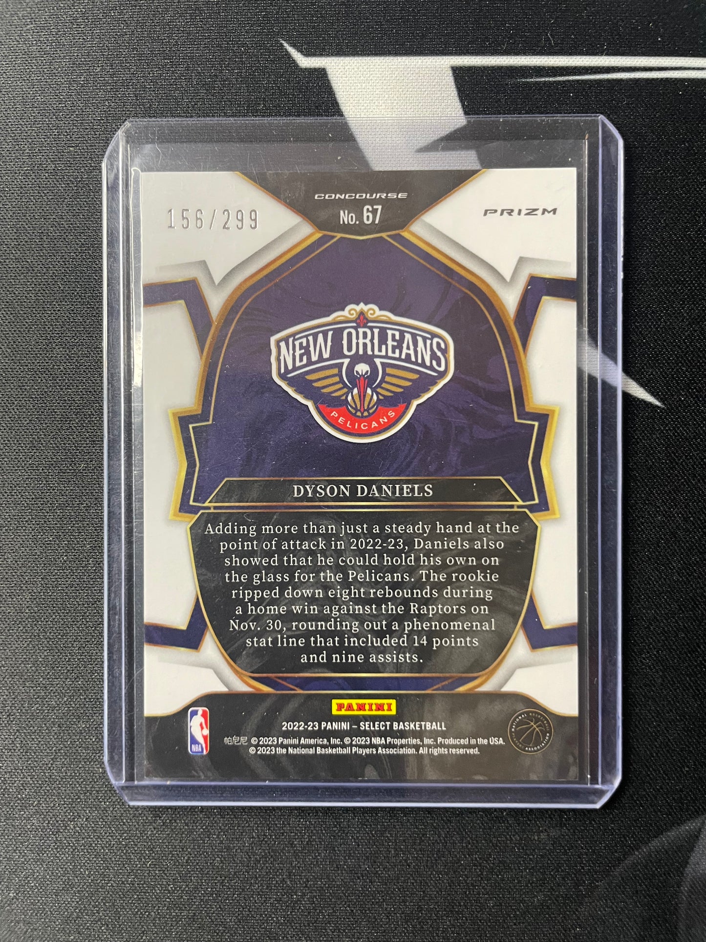 2022/23 Panini Select #67 Dyson Daniels New Orleans Pelicans Light Blue 156/299 RC
