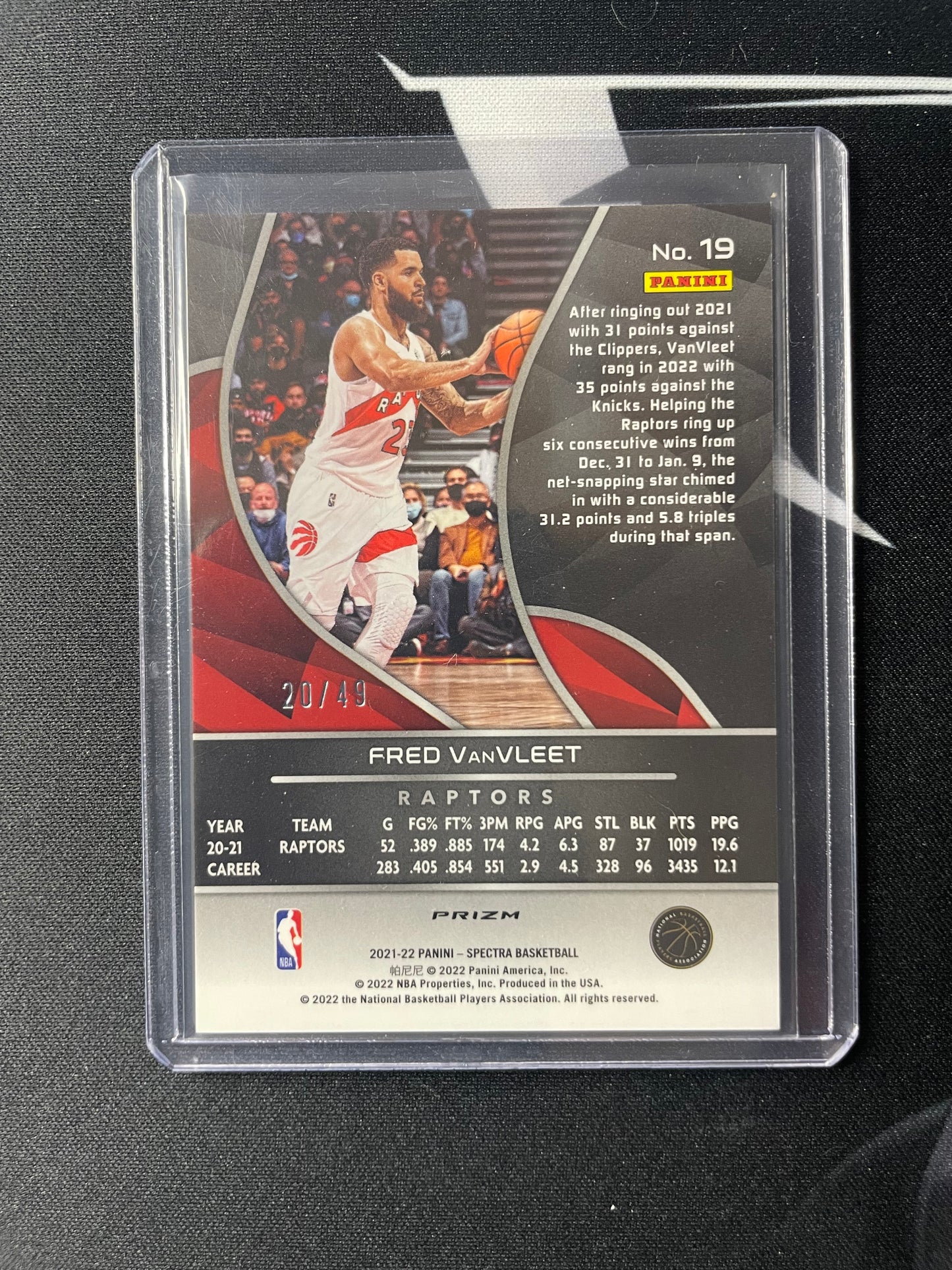 2021/22 Panini Spectra #19 Fred Vanvleet Toronto Raptors Interstellar 20/49