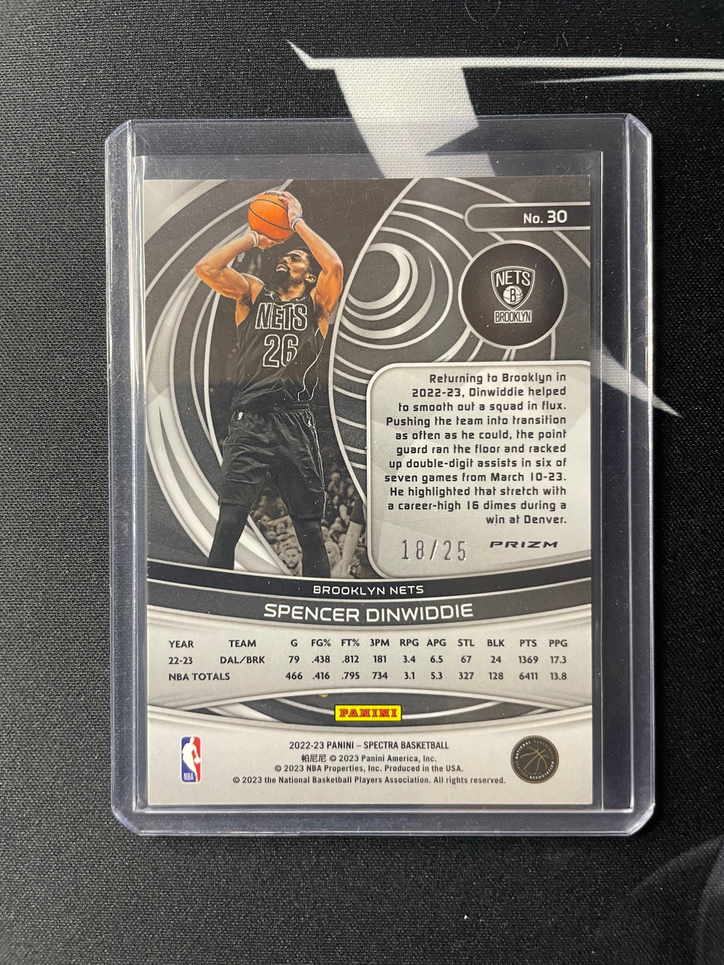 2022/23 Panini Spectra #30 Spencer Dinwiddie Brooklyn Nets Meta 18/25