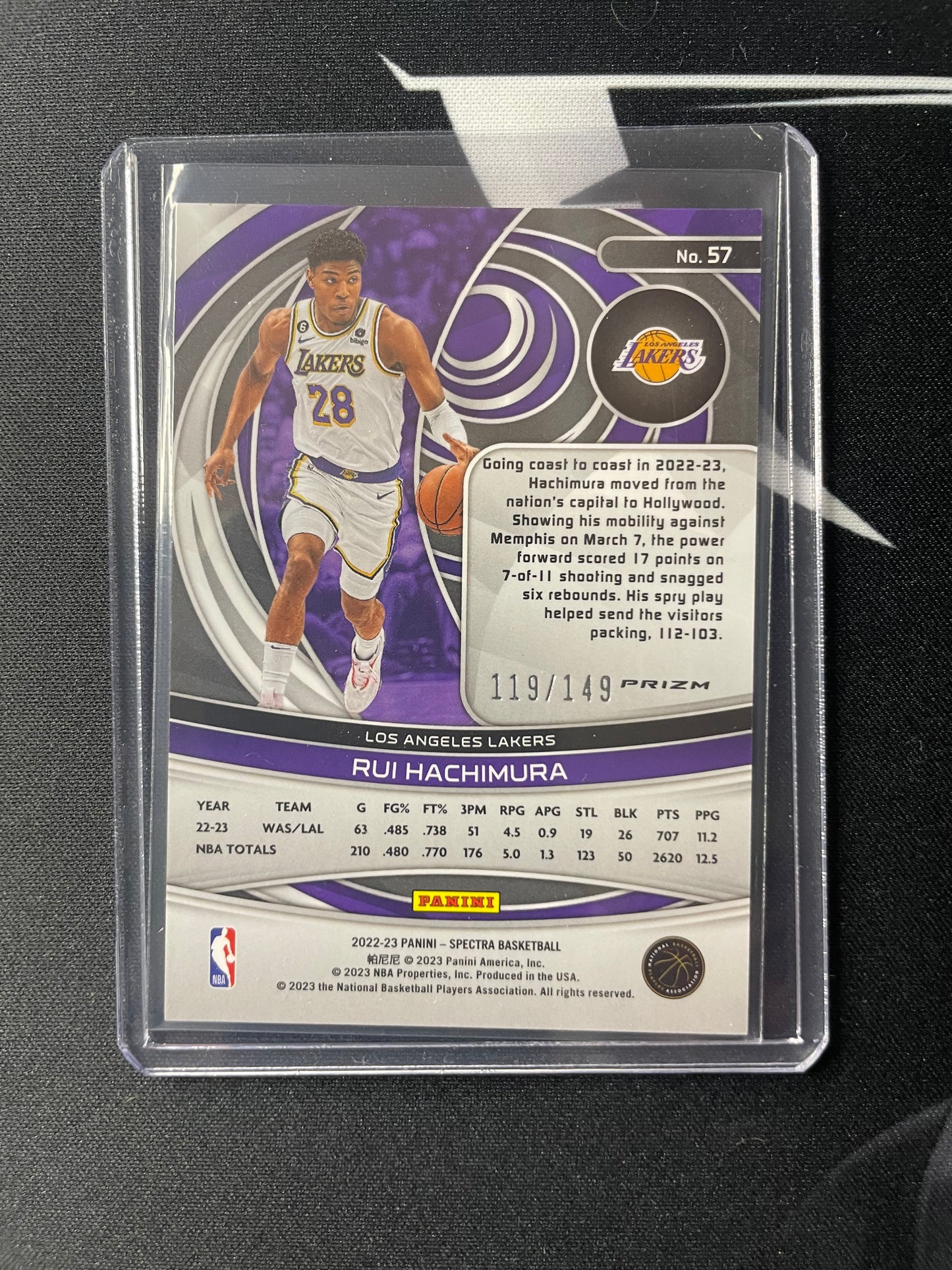 2022/23 Panini Spectra #57 Rui Hachimura Los Angeles Lakers Celestial 119/149