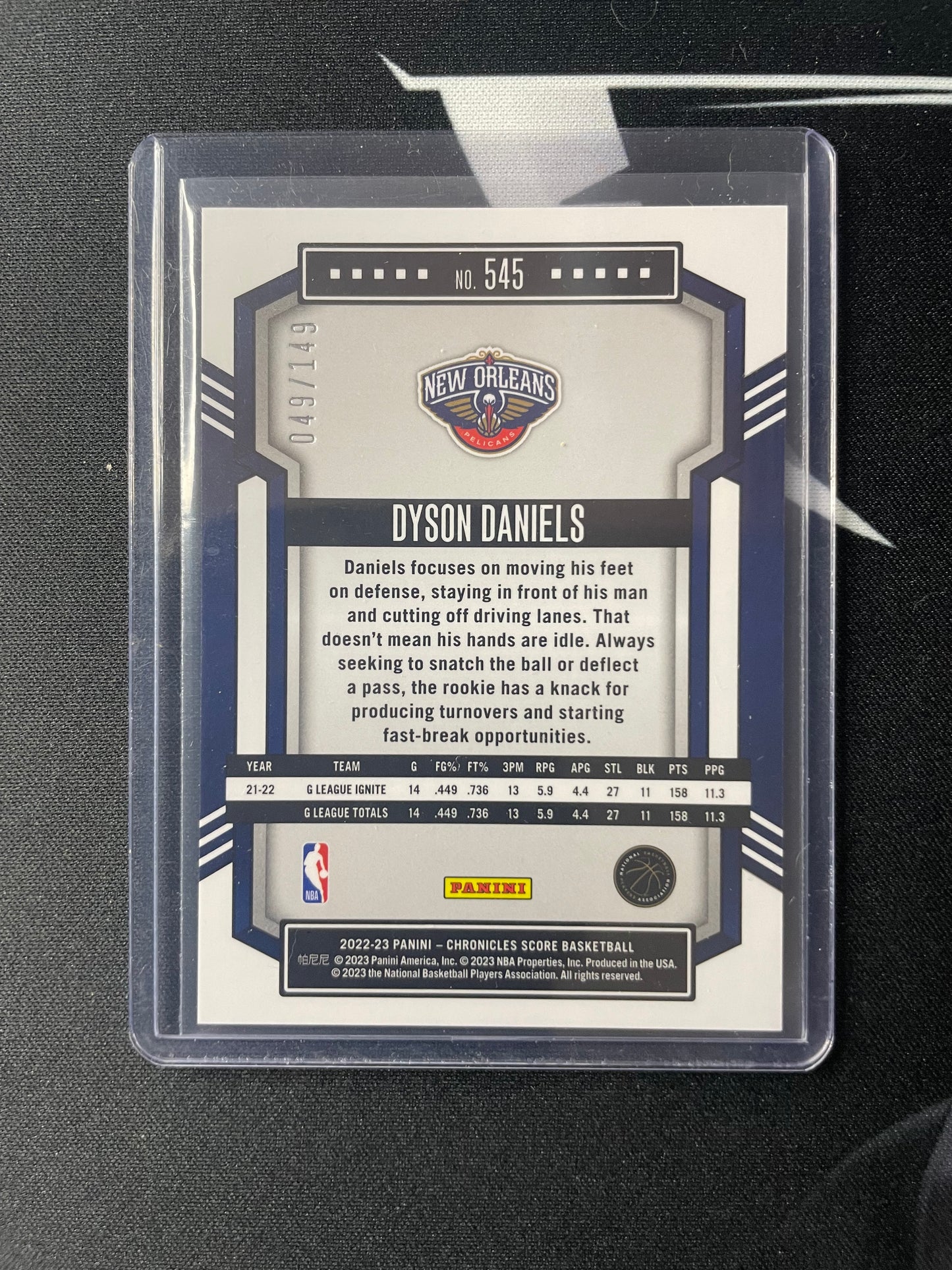 2022/23 Panini Chronicles #545 Dyson Daniels New Orleans Pelicans Red 049/149 RC