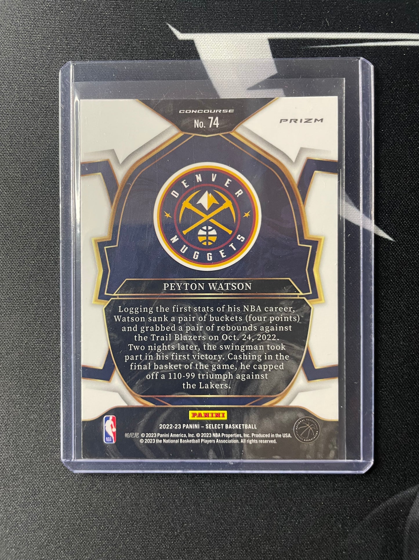 2022/23 Panini Select #74 Peyton Watson Denver Nuggets