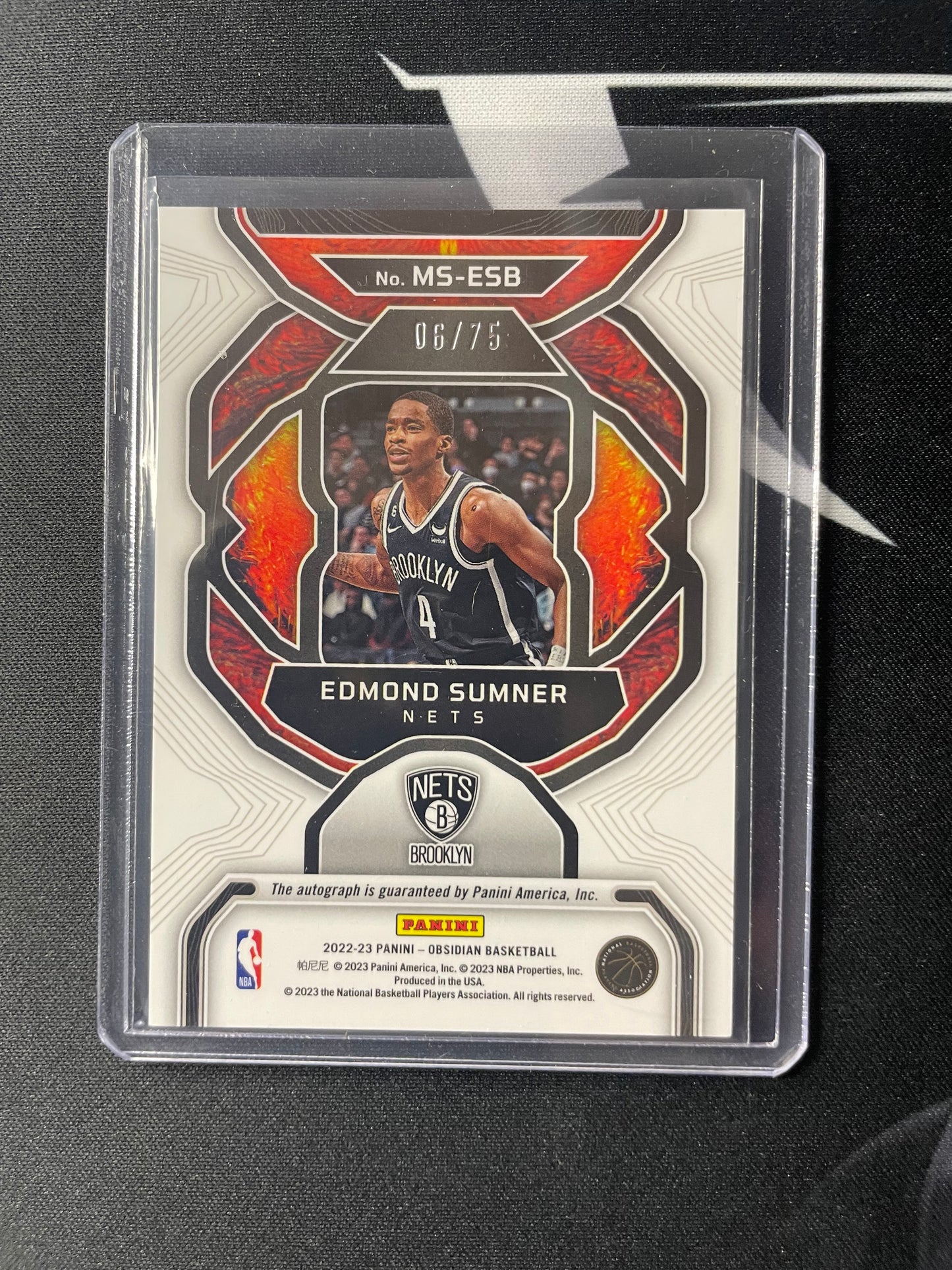 2022/23 Panini Obsidian #16 Edmond Sumner Brooklyn Magmatic Signatures Purple Electric Etch 06/75