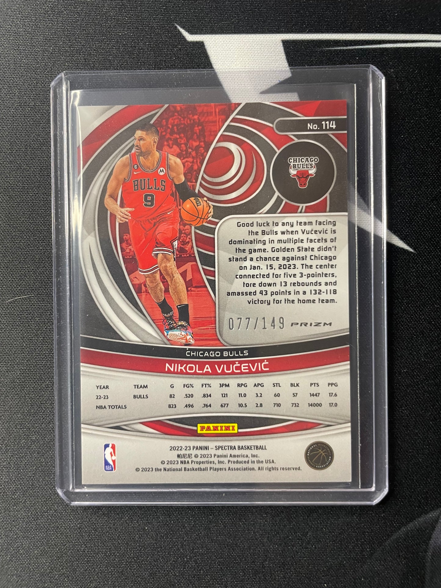 2022/23 Panini Spectra #114 Nikola Vucevic Chicago Bulls Celestial 077/149