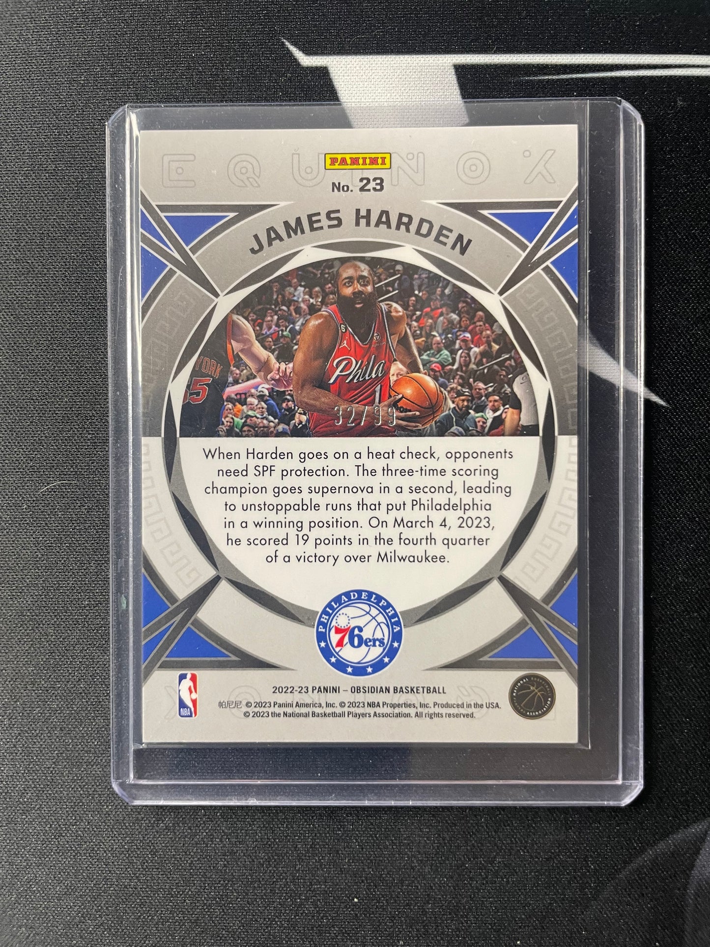 2022/23 Panini Obsidian #23 James Harden Philadelphia 76ers Equinox 32/99