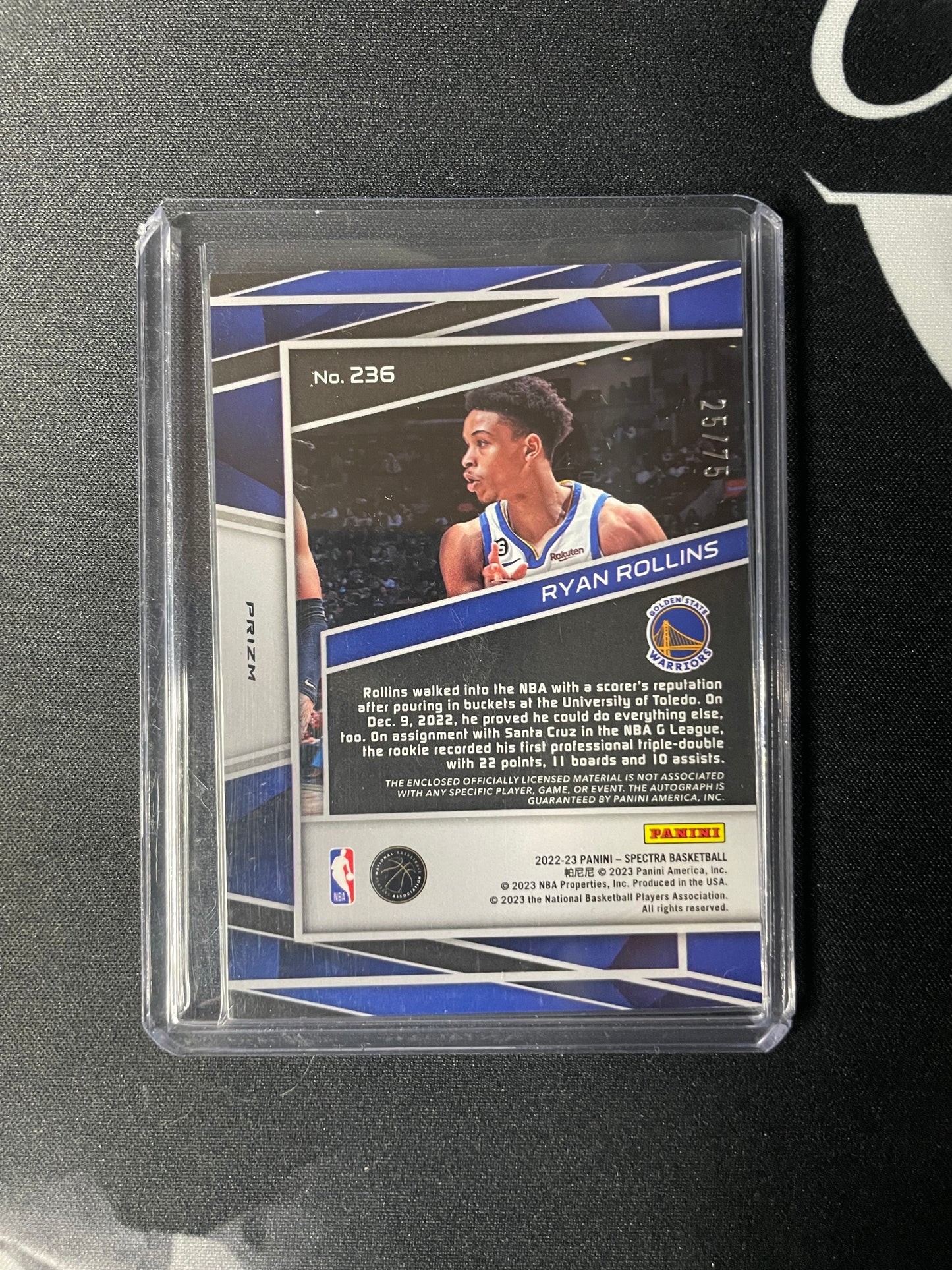 2022/23 Panini Spectra # 236 Ryan Rollins Golden State Warriors Supernova 25/75