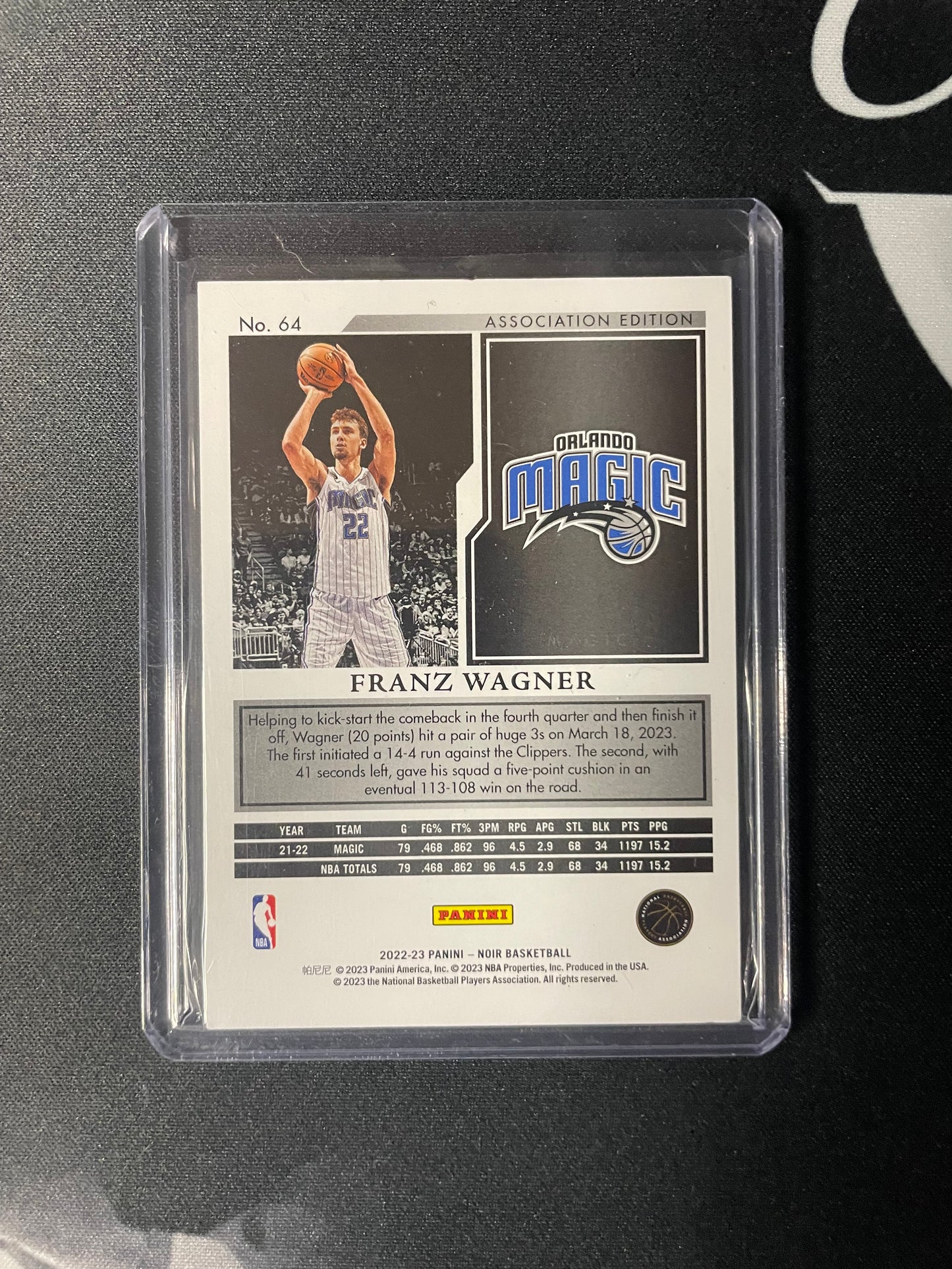 2022/23 Panini Noir #64 Franz Wagner Orlando Magic 52/99