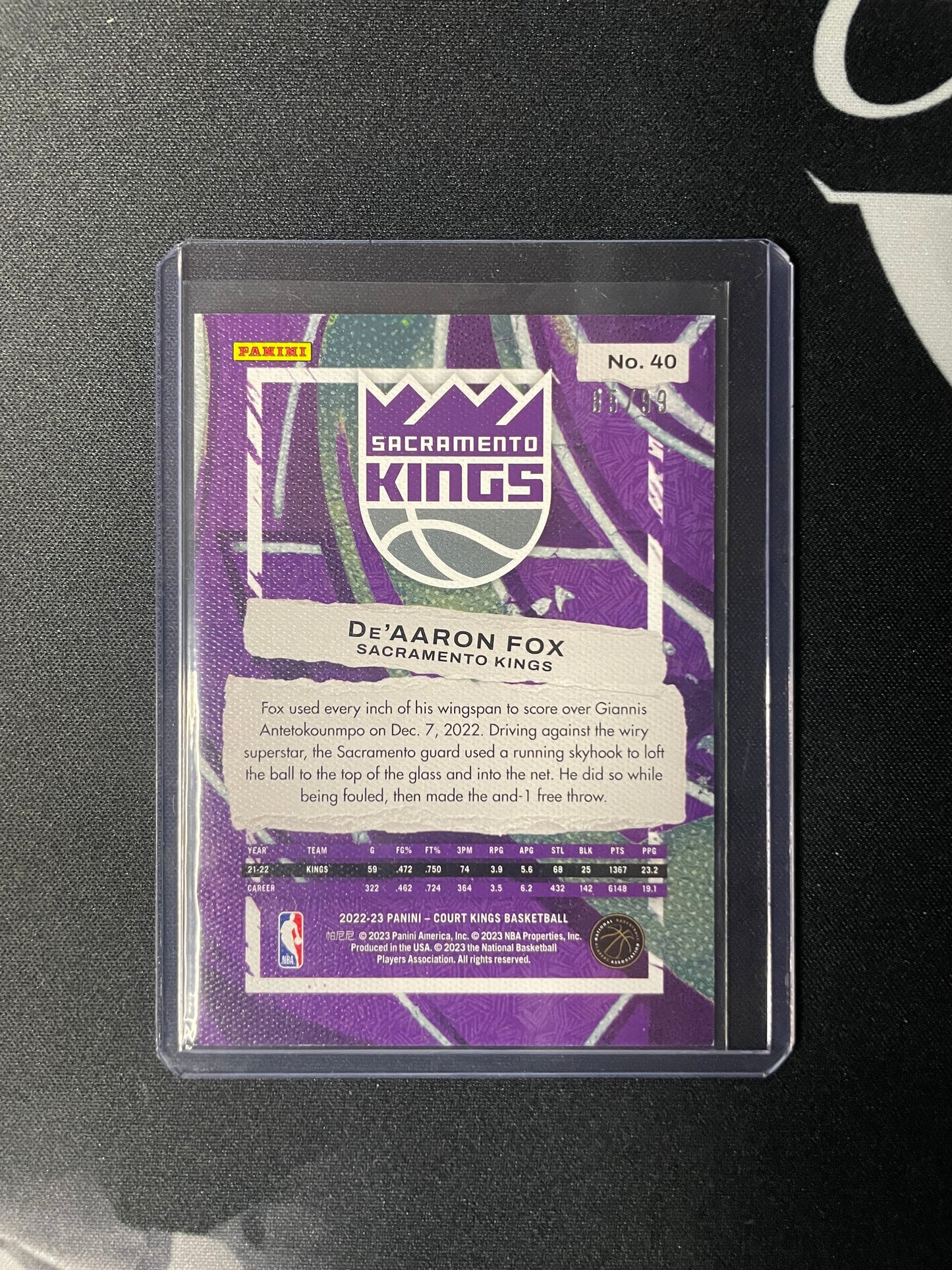 2022/23 Panini Court Kings #40 De'aaron Fox Sacramento Kings